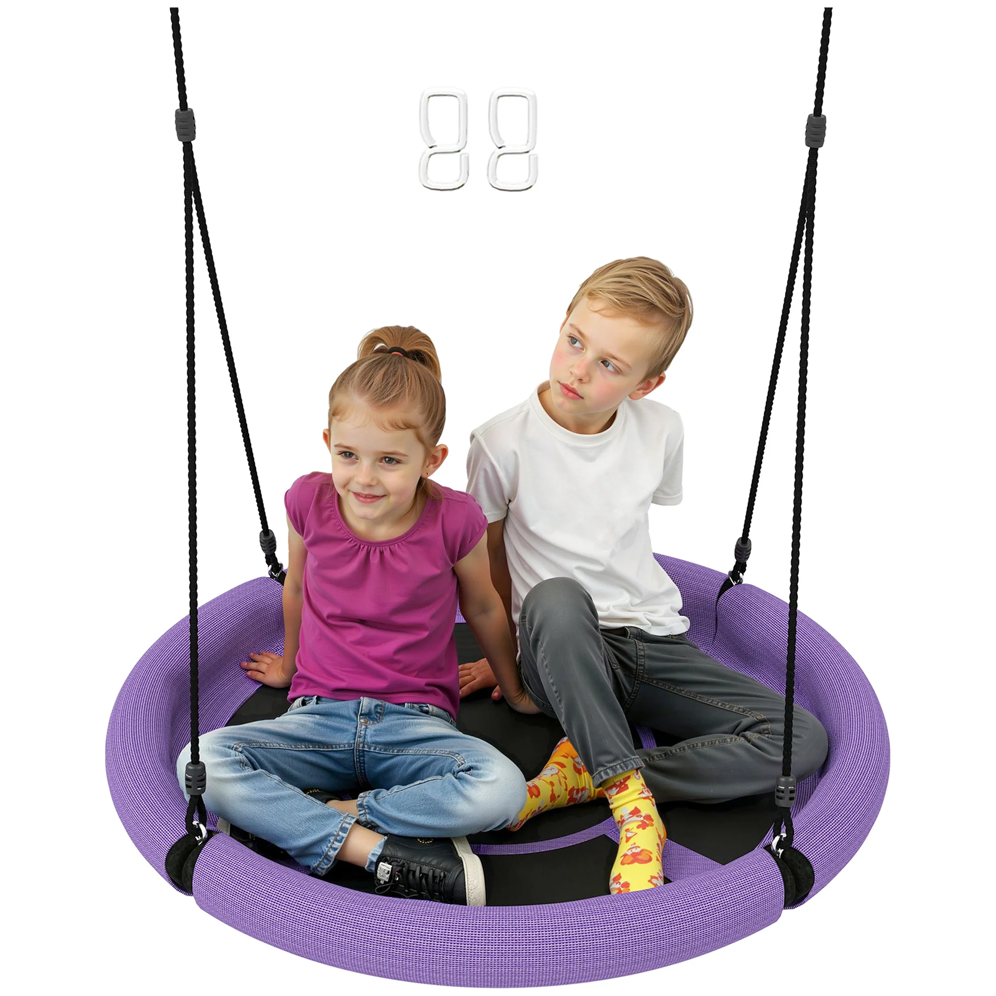 AIYAPLAY Nest Swing Seat, 100 cm Saucer Tree Swing Set for Kids, Purple - Image 10