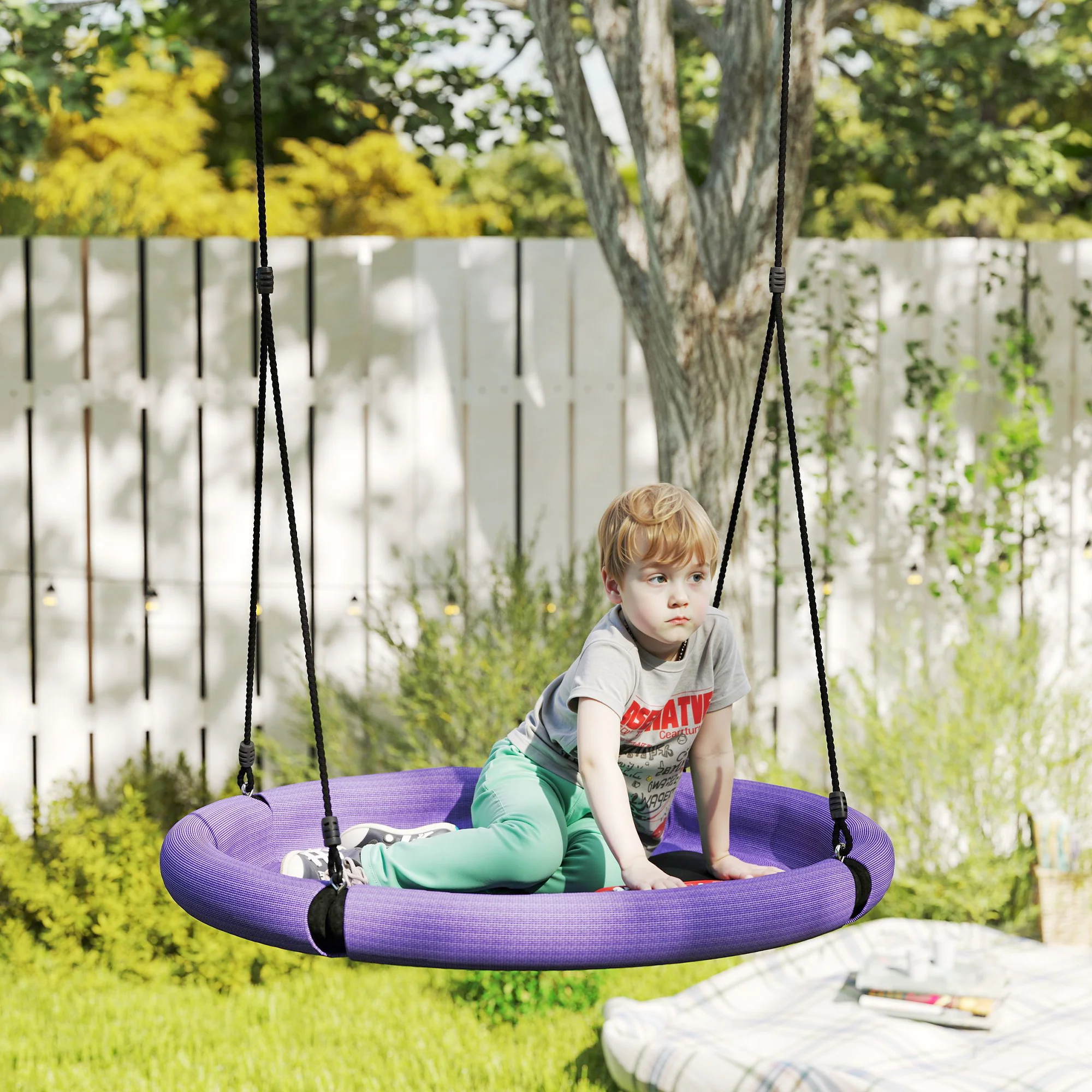 AIYAPLAY Nest Swing Seat, 100 cm Saucer Tree Swing Set for Kids, Purple - Image 11