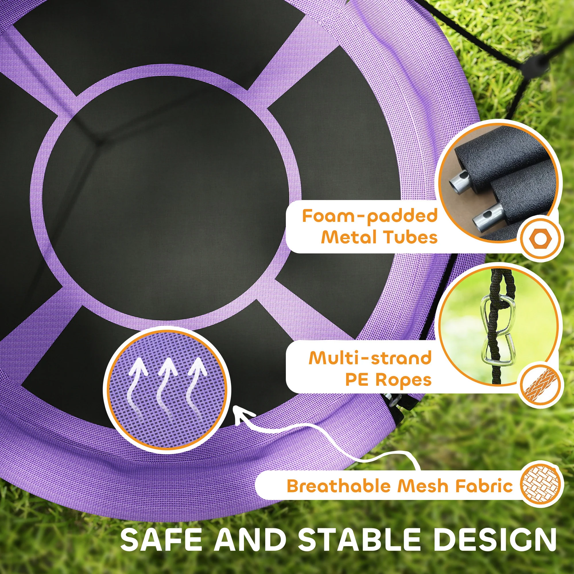 AIYAPLAY Nest Swing Seat, 100 cm Saucer Tree Swing Set for Kids, Purple - Image 12