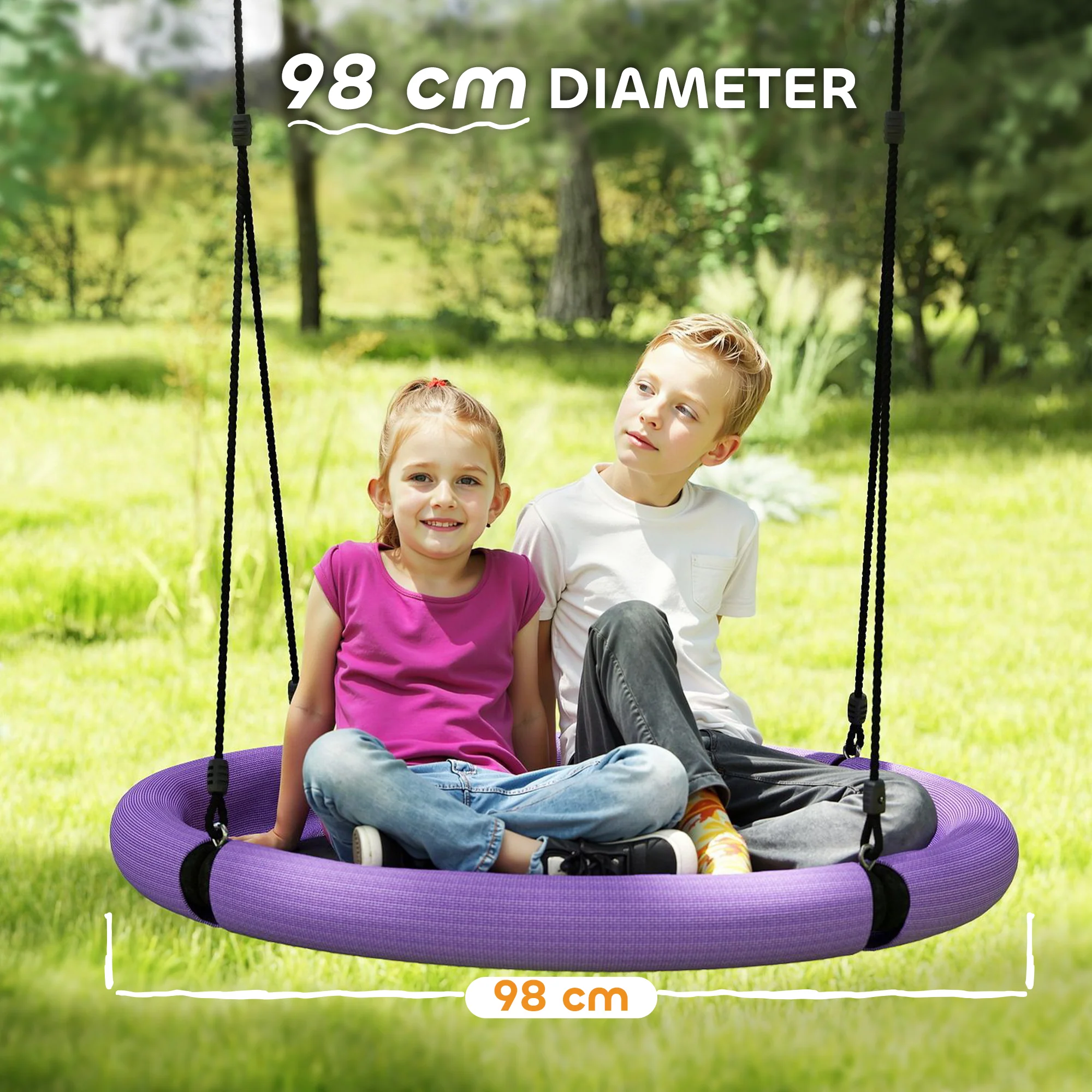 AIYAPLAY Nest Swing Seat, 100 cm Saucer Tree Swing Set for Kids, Purple - Image 13