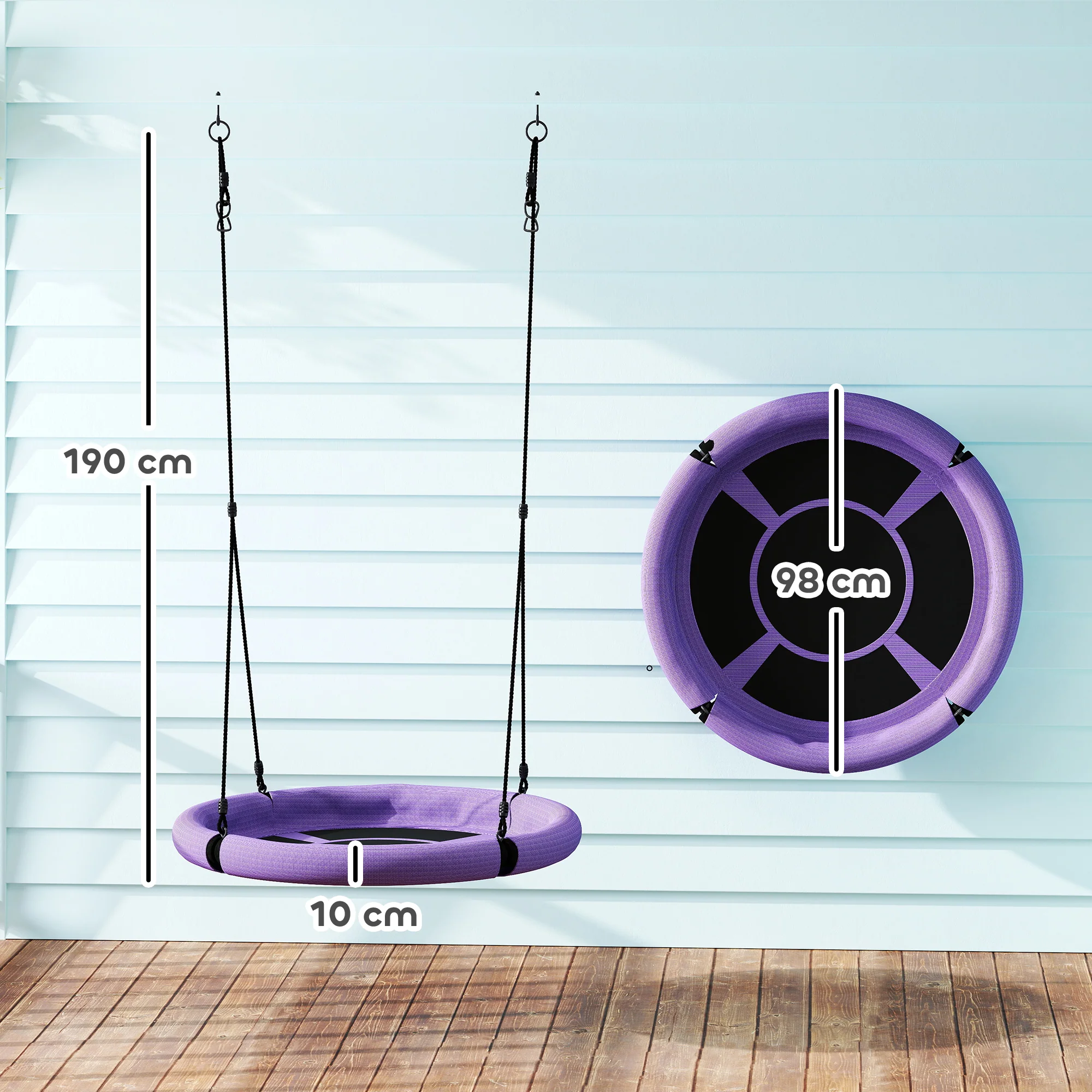 AIYAPLAY Nest Swing Seat, 100 cm Saucer Tree Swing Set for Kids, Purple - Image 14