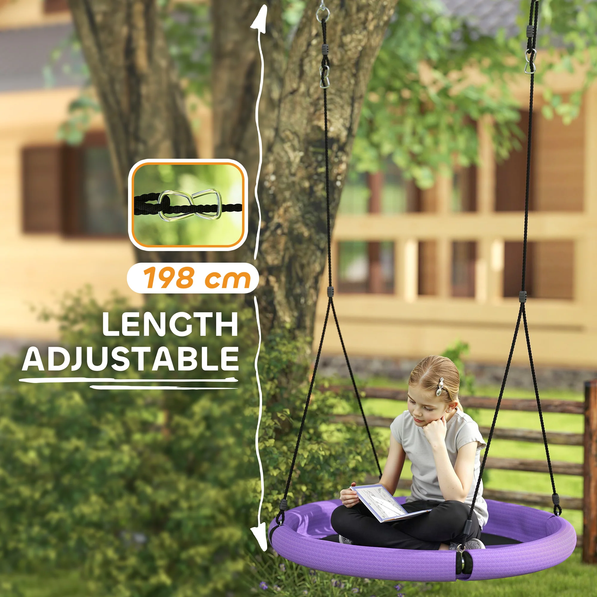 AIYAPLAY Nest Swing Seat, 100 cm Saucer Tree Swing Set for Kids, Purple - Image 15