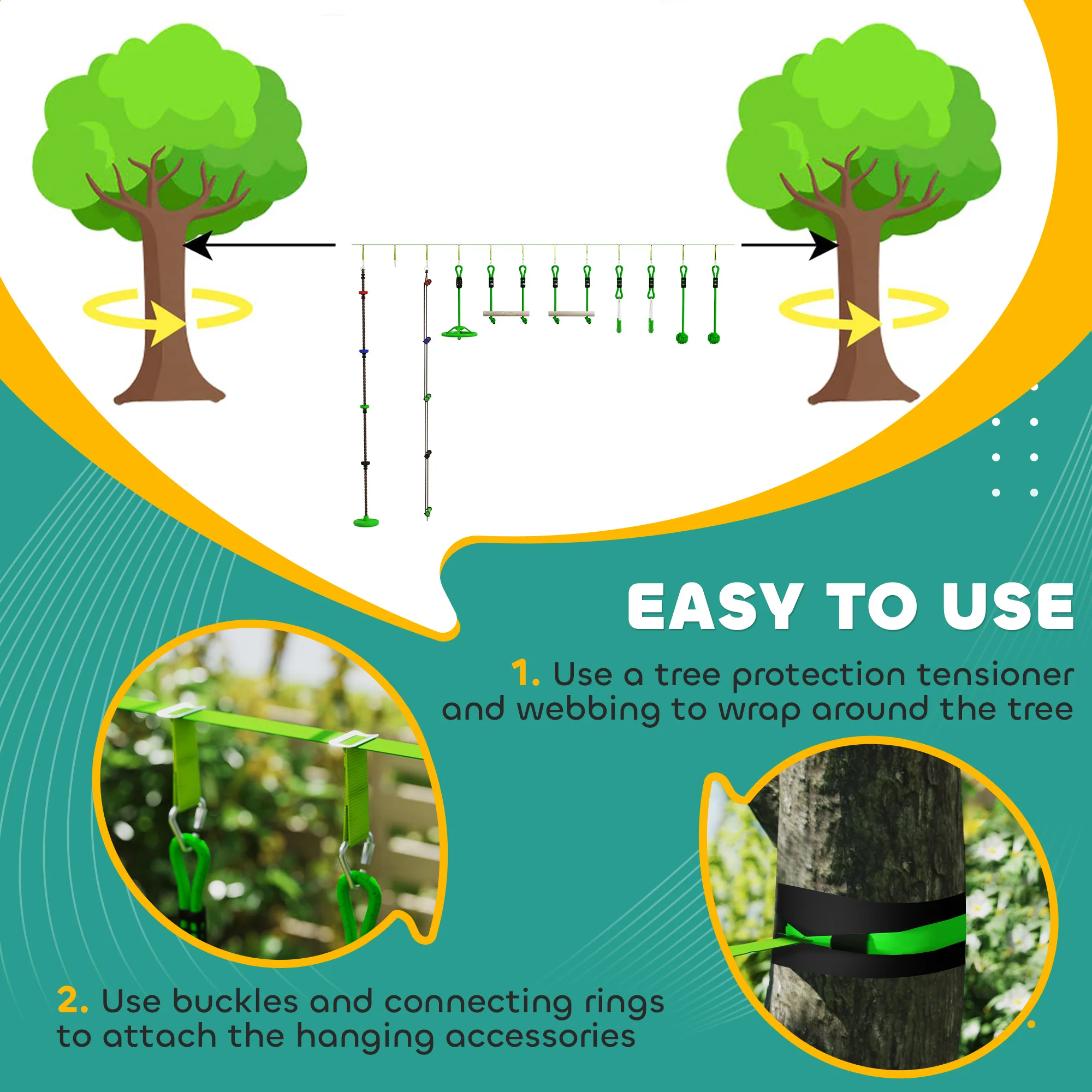 AIYAPLAY Obstacle Course for Kids with 10PCs Slackline Kit, Green - Image 4
