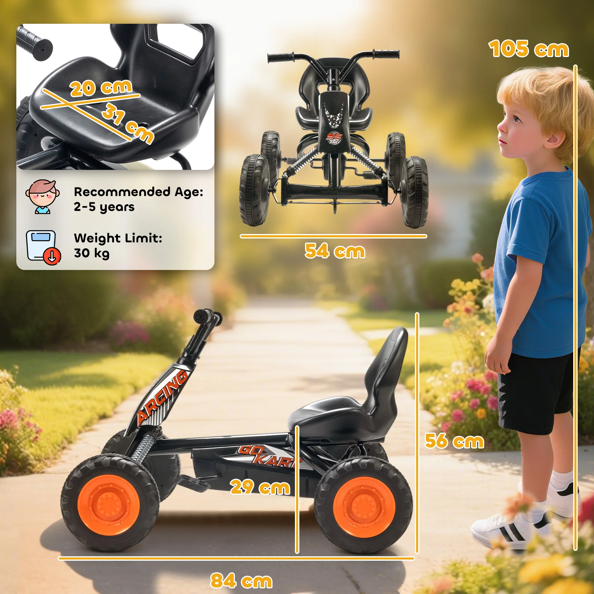 AIYAPLAY Pedal Go Kart, Go Kart For Kids Ages 2-5 Years, Black - Image 5