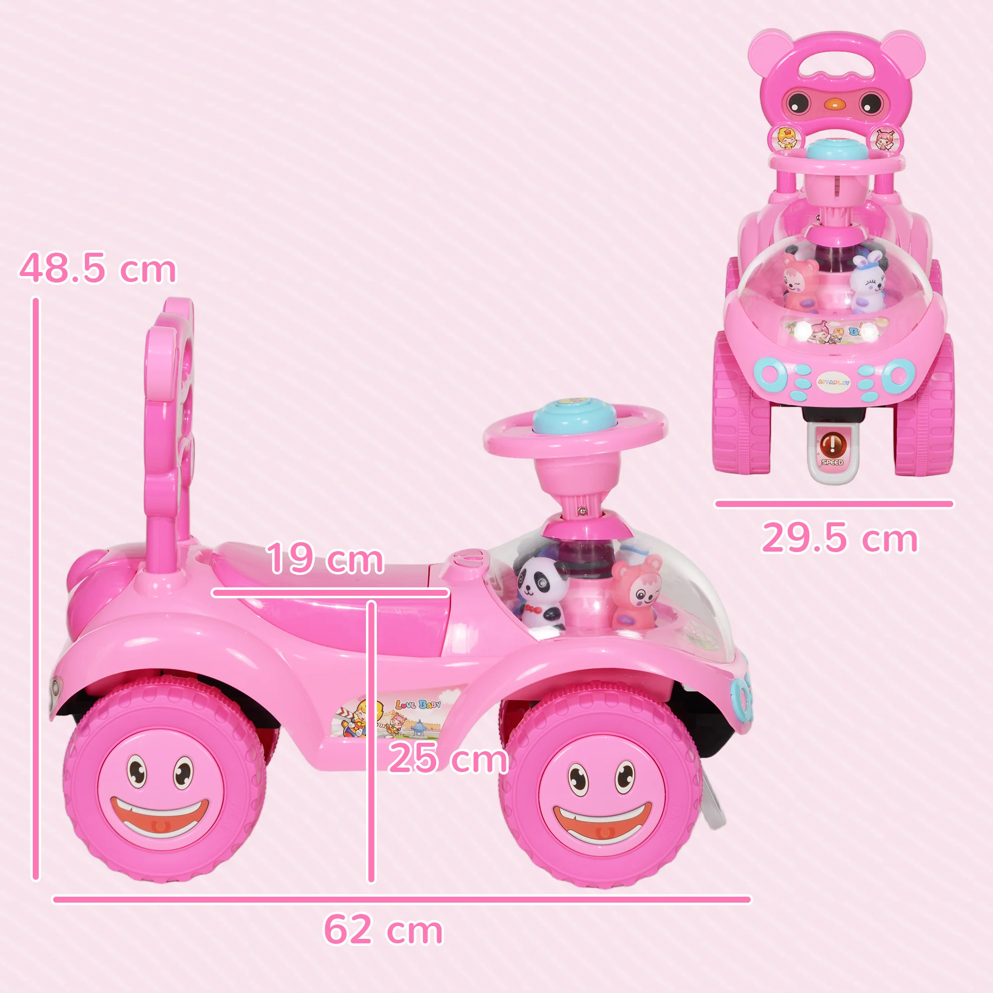 AIYAPLAY Ride on Toy, Foot to Floor Design with Music, Light, Horn, Pink - Image 5