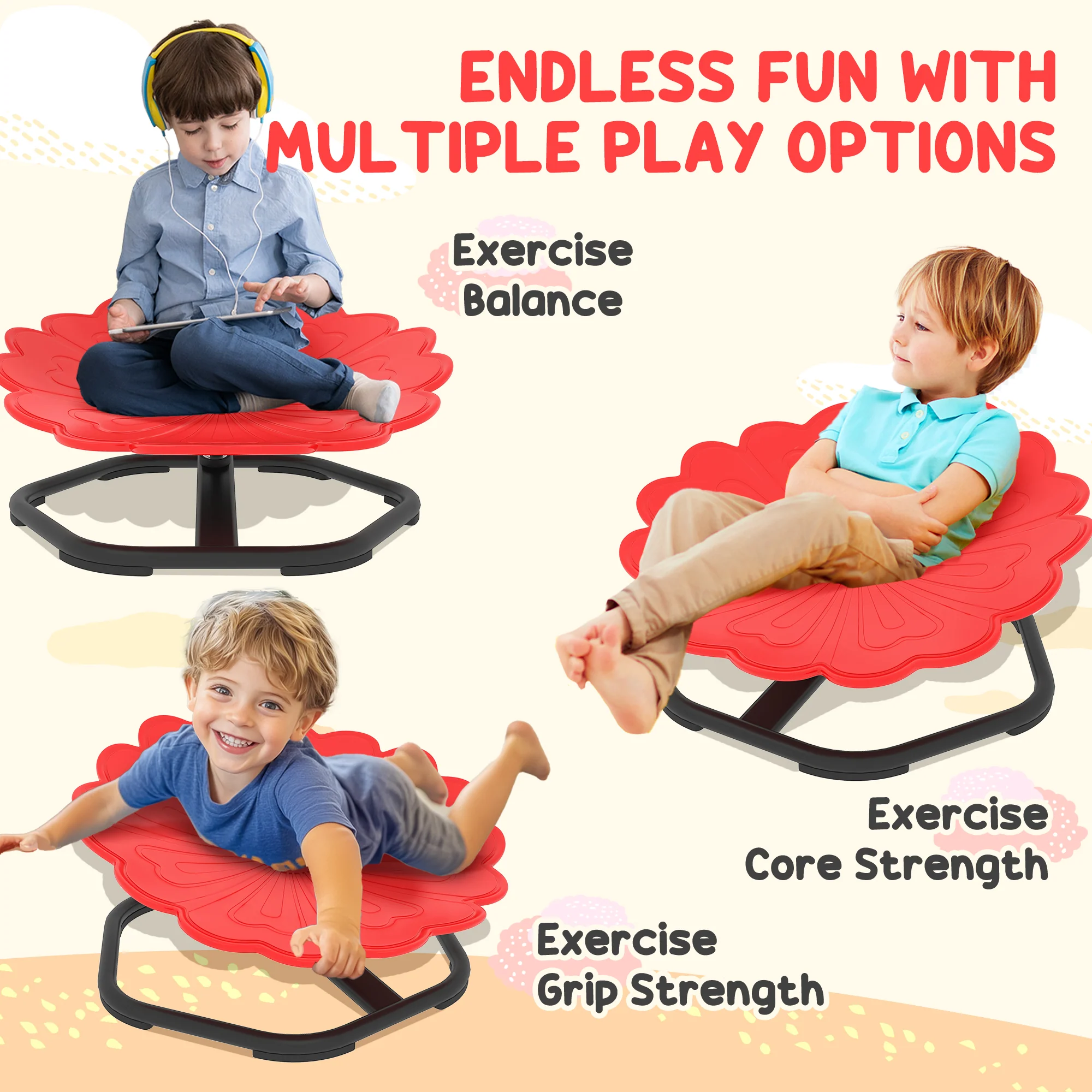 AIYAPLAY Sensory Spinning Chair, Kids Swivel Chair, Red - Image 6