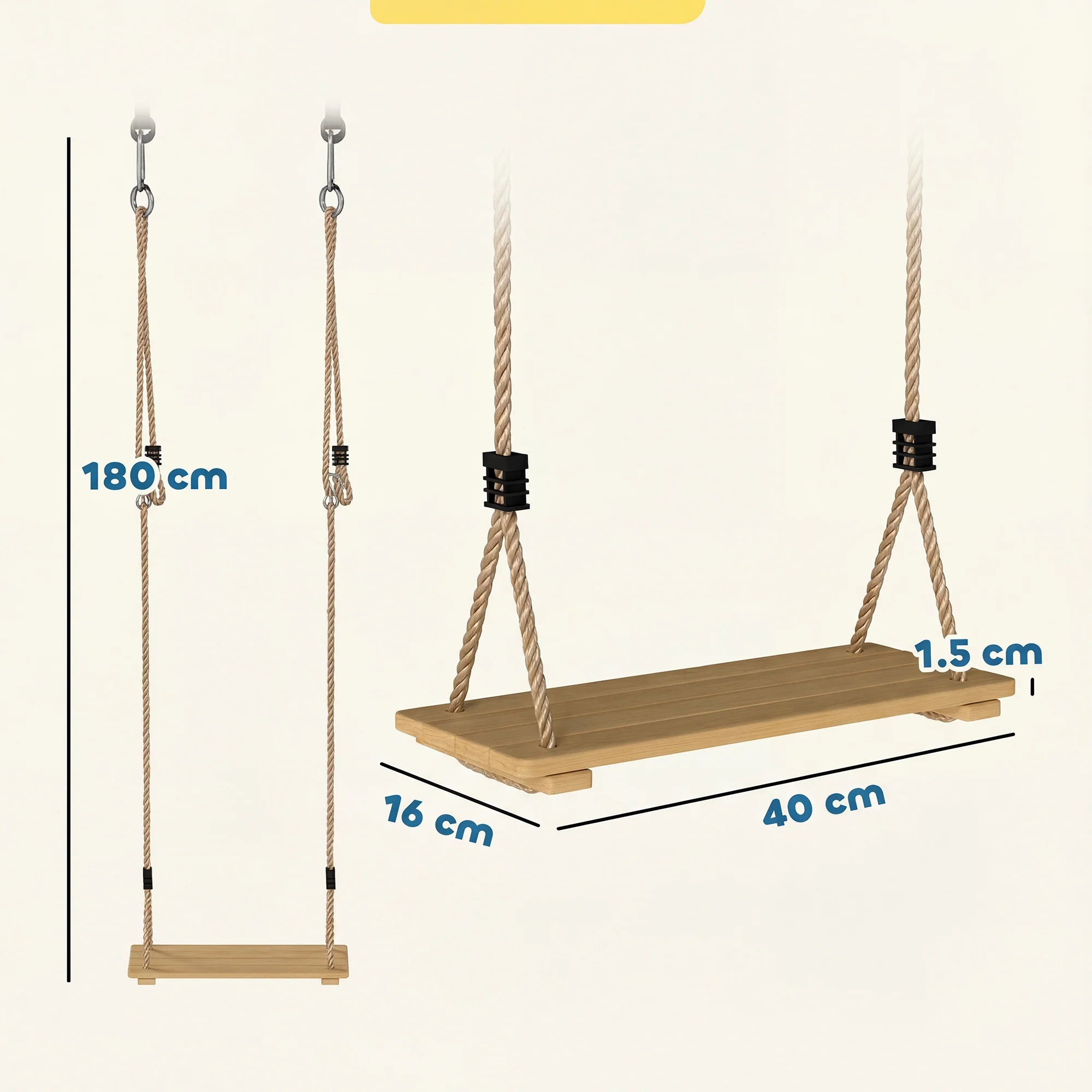 AIYAPLAY Swing Seat With Adjustable Wooden Seat For Kids - Image 5