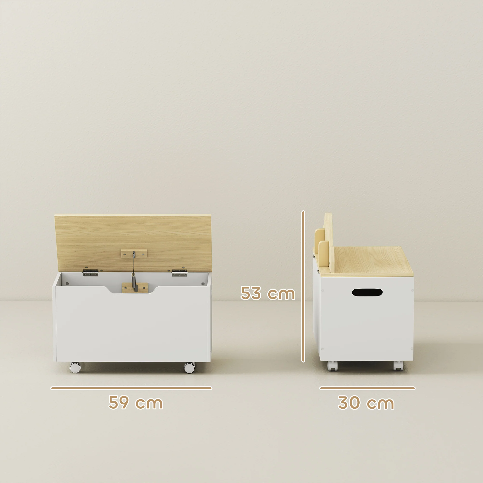 AIYAPLAY Toy Box For Kids, Toy Chest With Wheels And Safety Hinges, White - Image 5