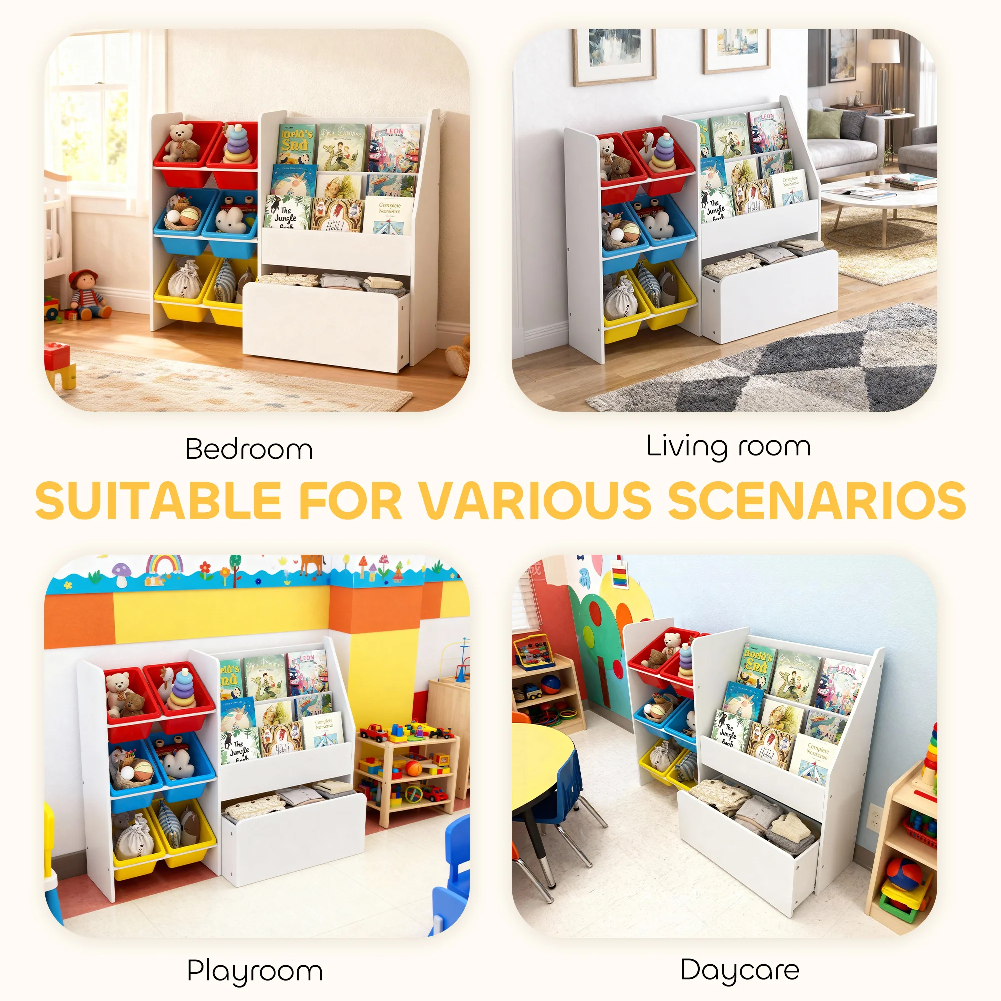 AIYAPLAY Toy Storage Unit, Childrens Bookcase with 6 Bins, Multicoloured - Image 6