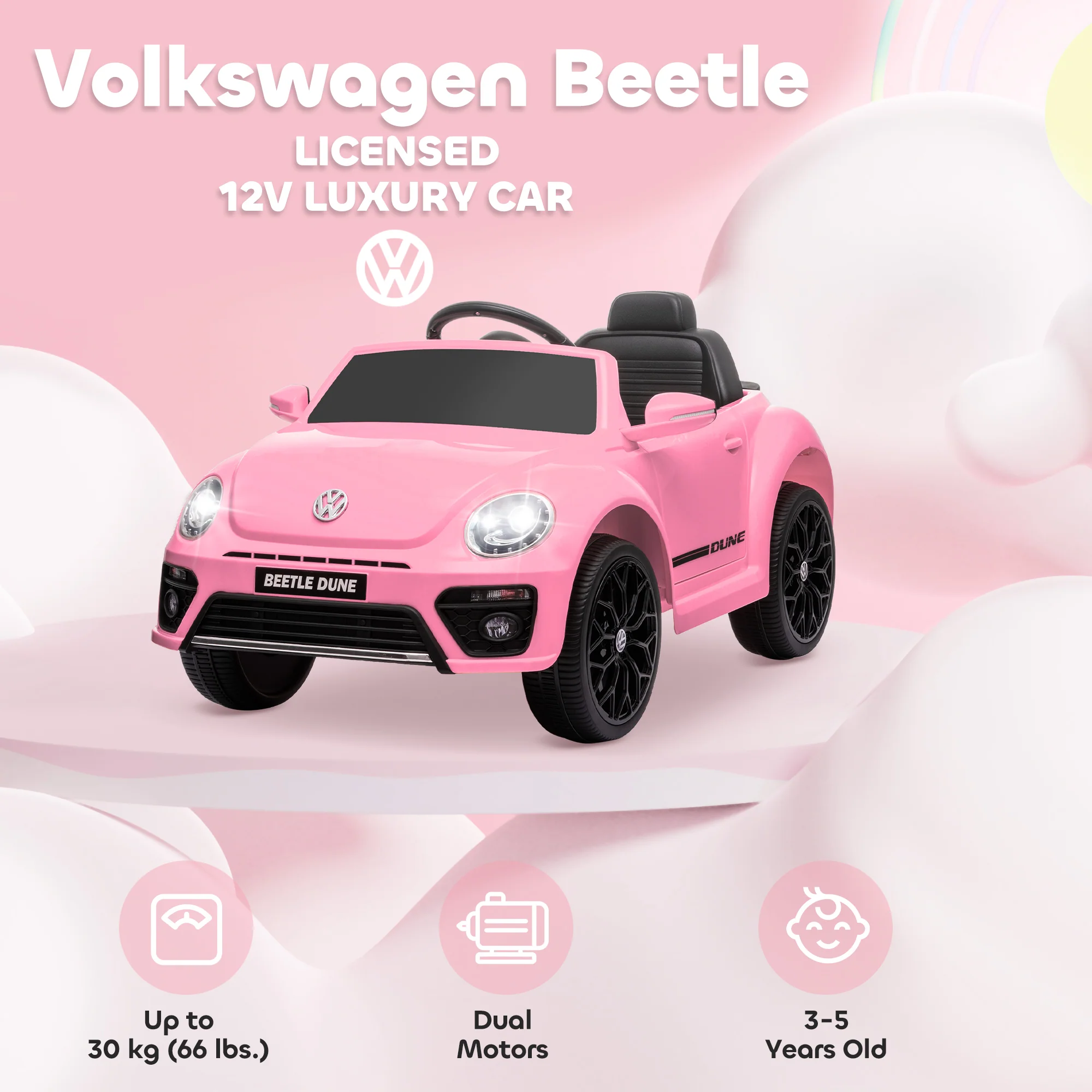AIYAPLAY Volkswagen Beetle Licensed 12V Ride On Car W/ Remote Control - Image 3