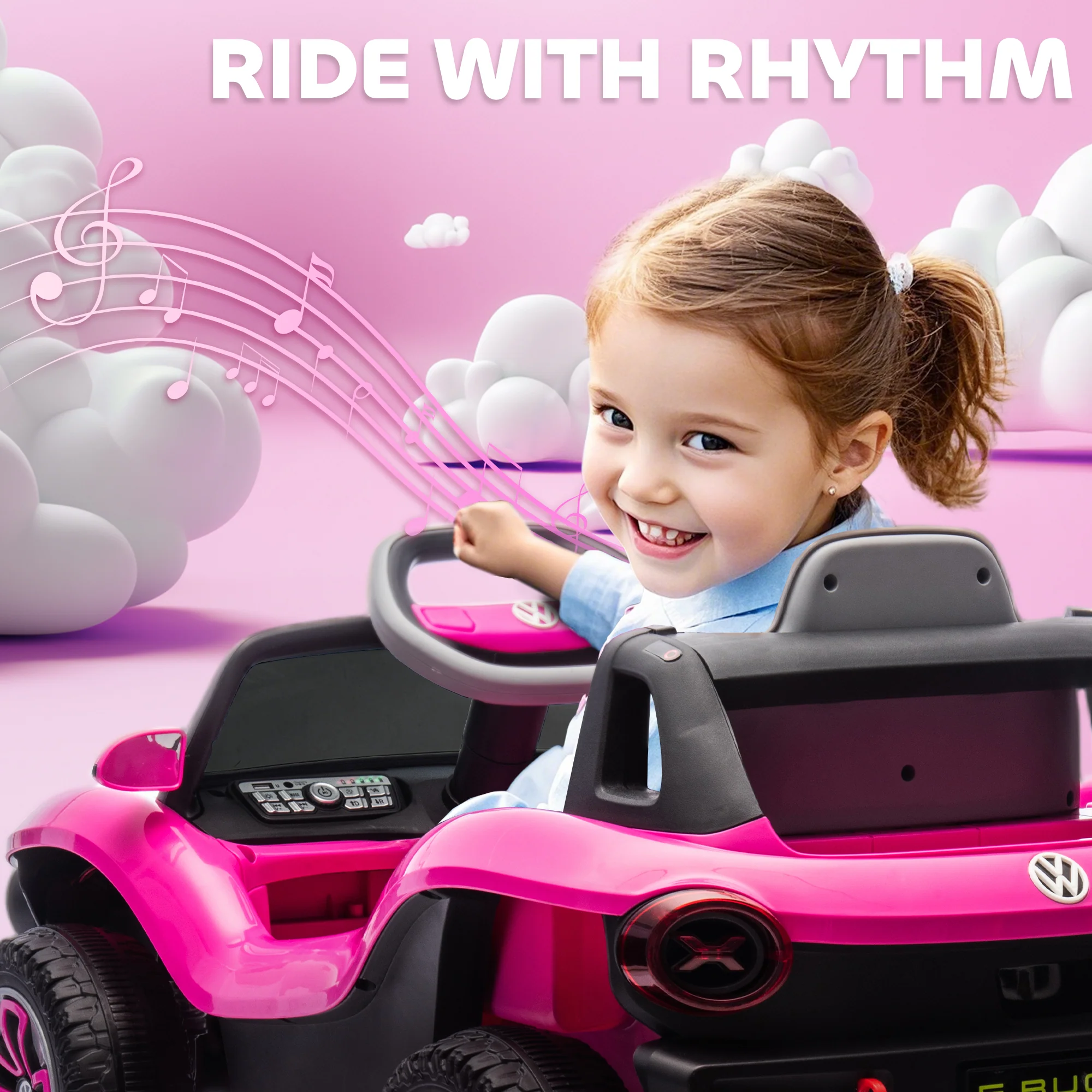 AIYAPLAY Volkswagen Licensed Kids Electric Car W/ Remote, Suspension, Pink - Image 8