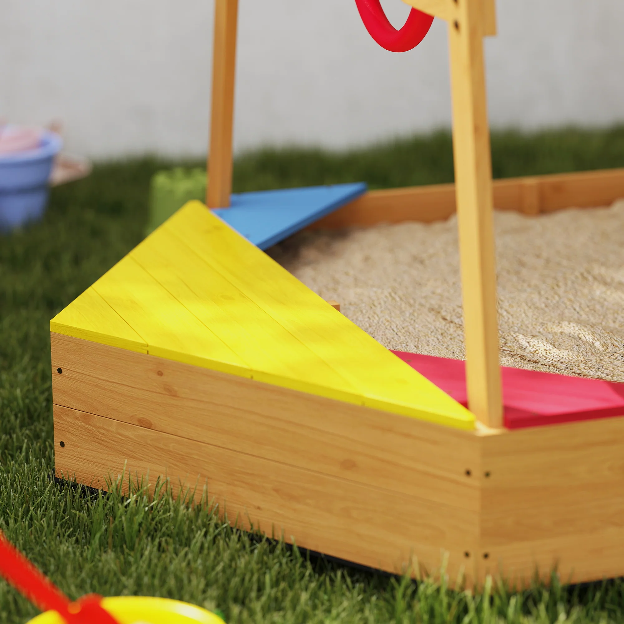 AIYAPLAY Wooden Kids Sandpit with Canopy, Seats, Rudder & Bottom Liner - Image 9