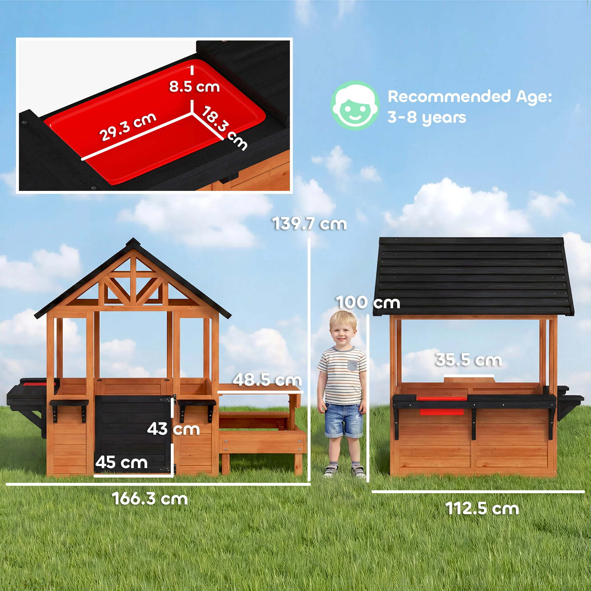 AIYAPLAY Wooden Playhouse for Kids with Table and Benches for Age 3-8, Brown - Image 5