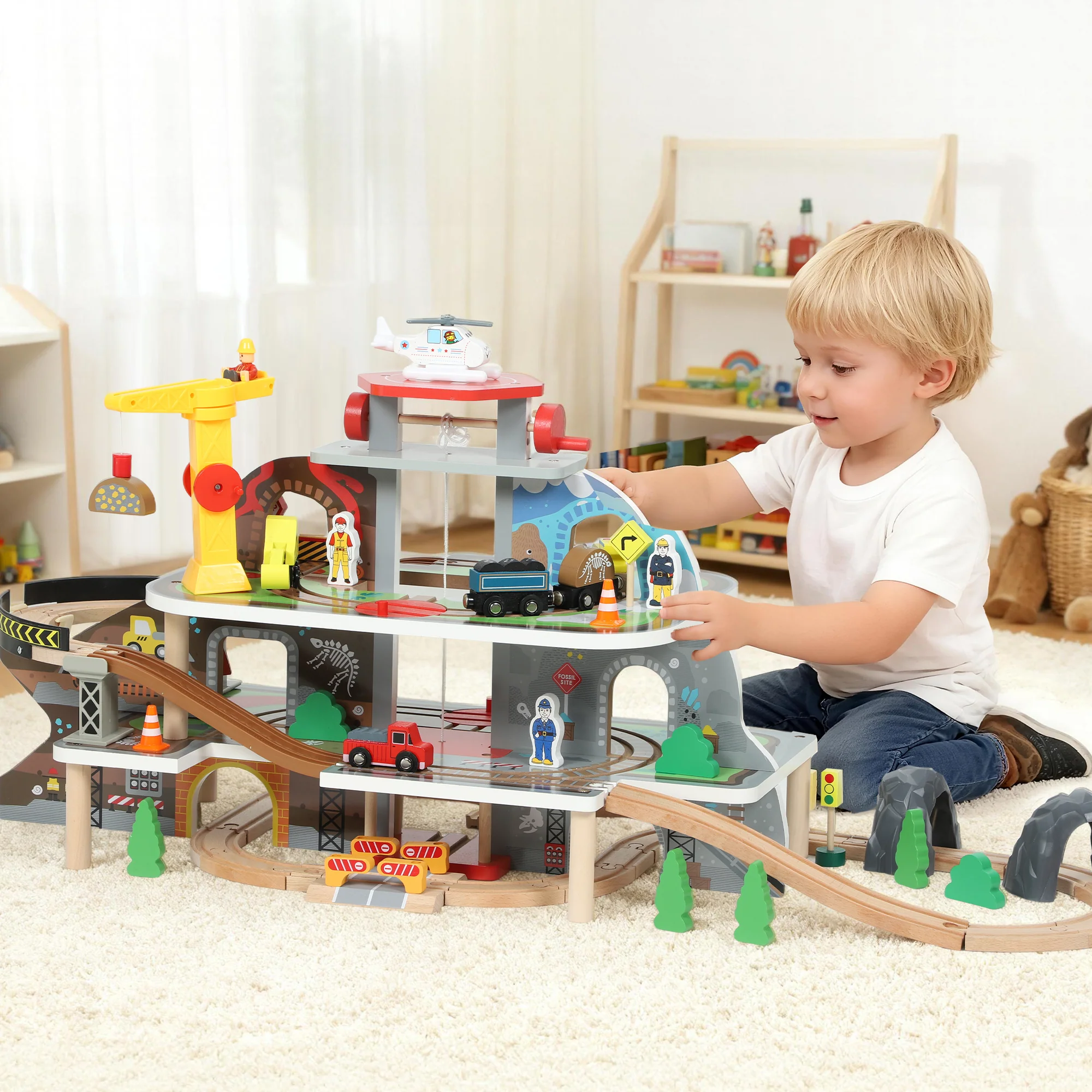 AIYAPLAY Wooden Train Set, 79 Piece Train Track Mine Themed for 3+ Years - Image 2