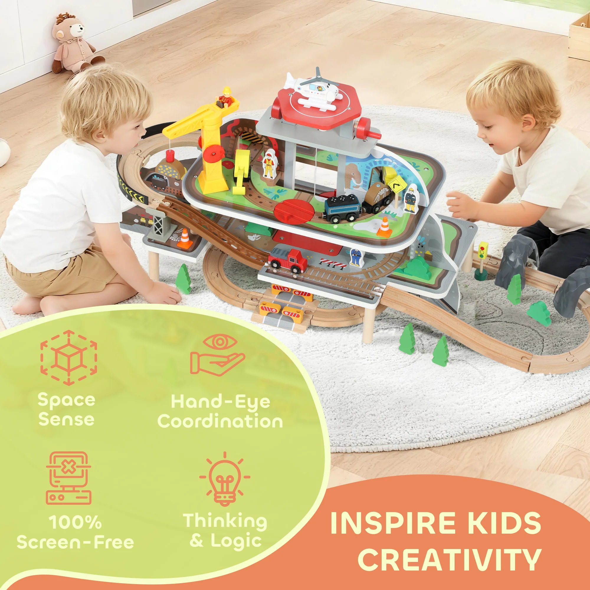 AIYAPLAY Wooden Train Set, 79 Piece Train Track Mine Themed for 3+ Years - Image 3