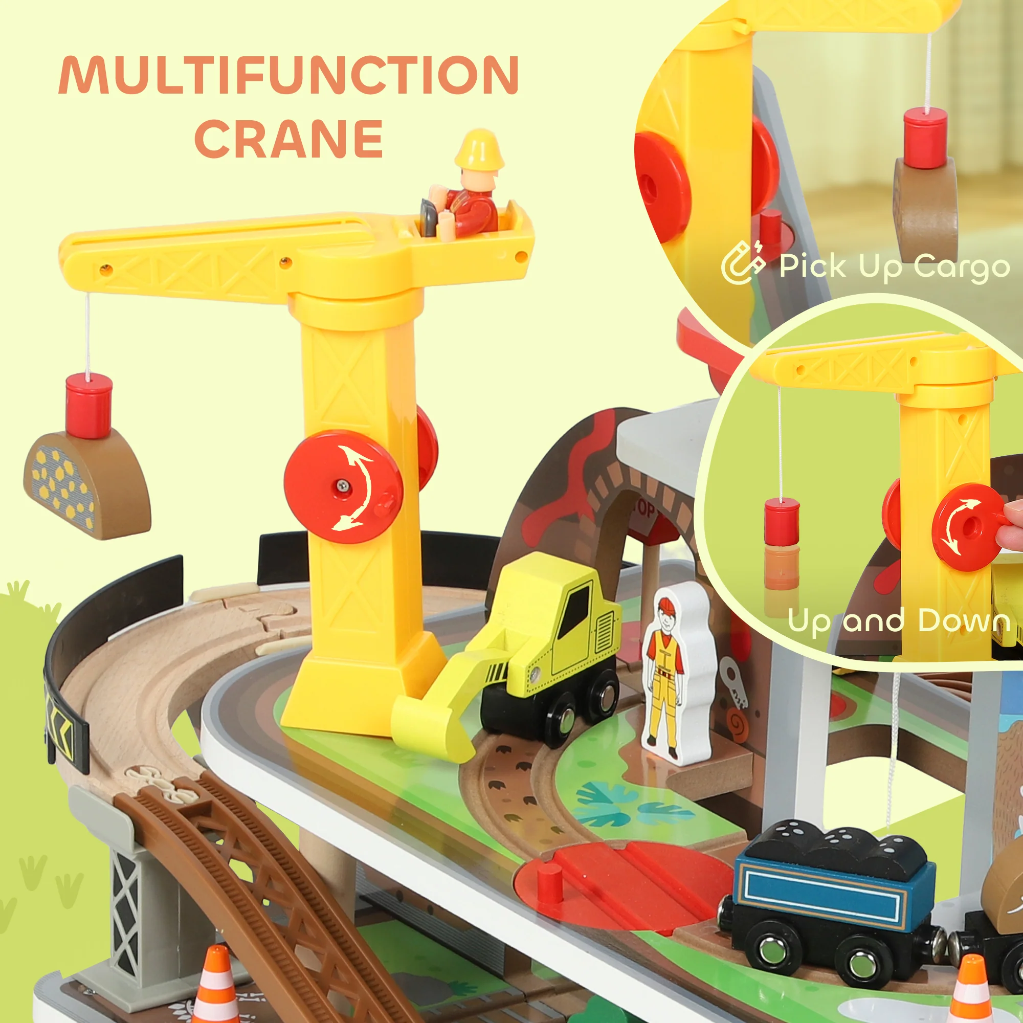 AIYAPLAY Wooden Train Set, 79 Piece Train Track Mine Themed for 3+ Years - Image 9