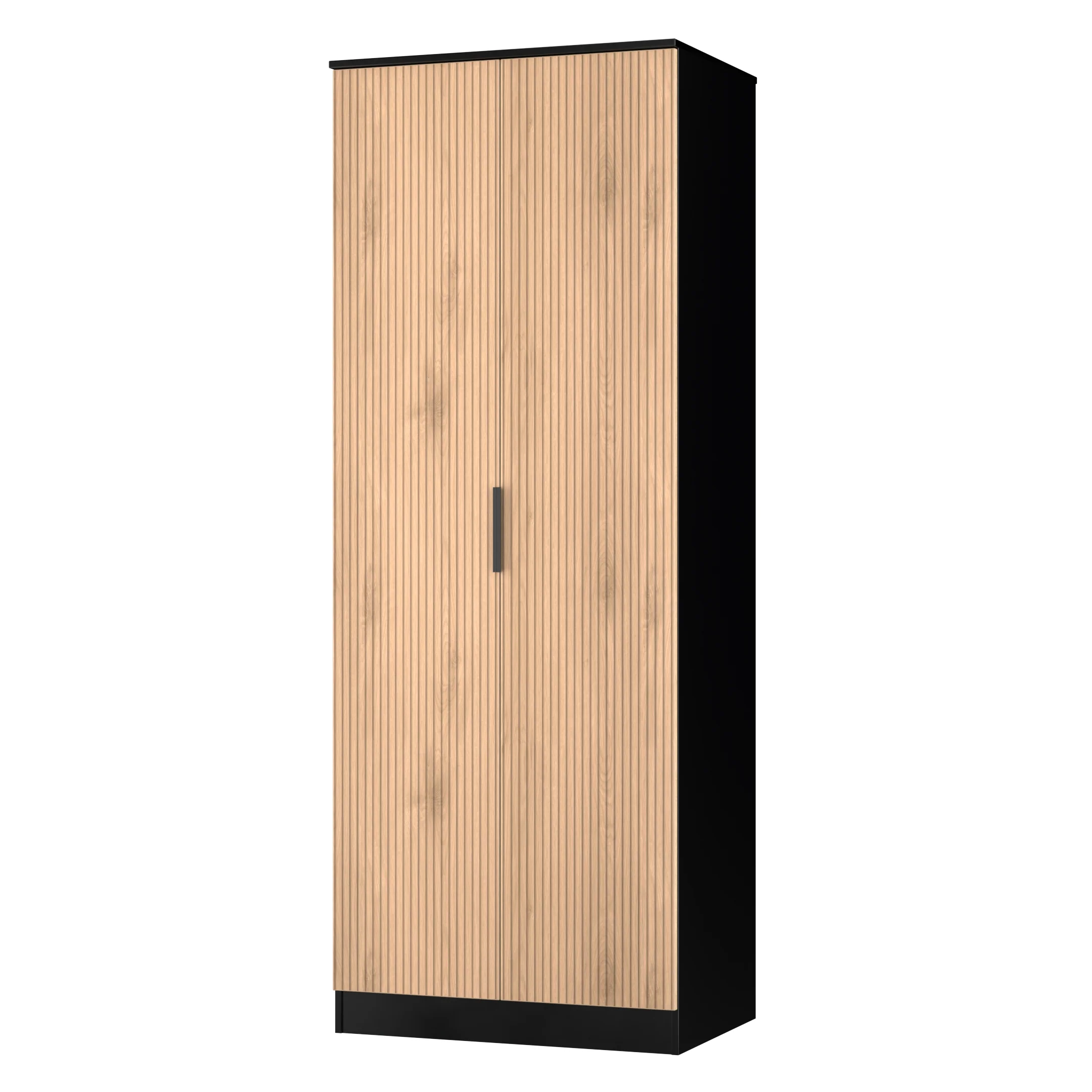 Alaska Ready Assembled 2 Door Wardrobe in Slat Effect & Black - Image 3