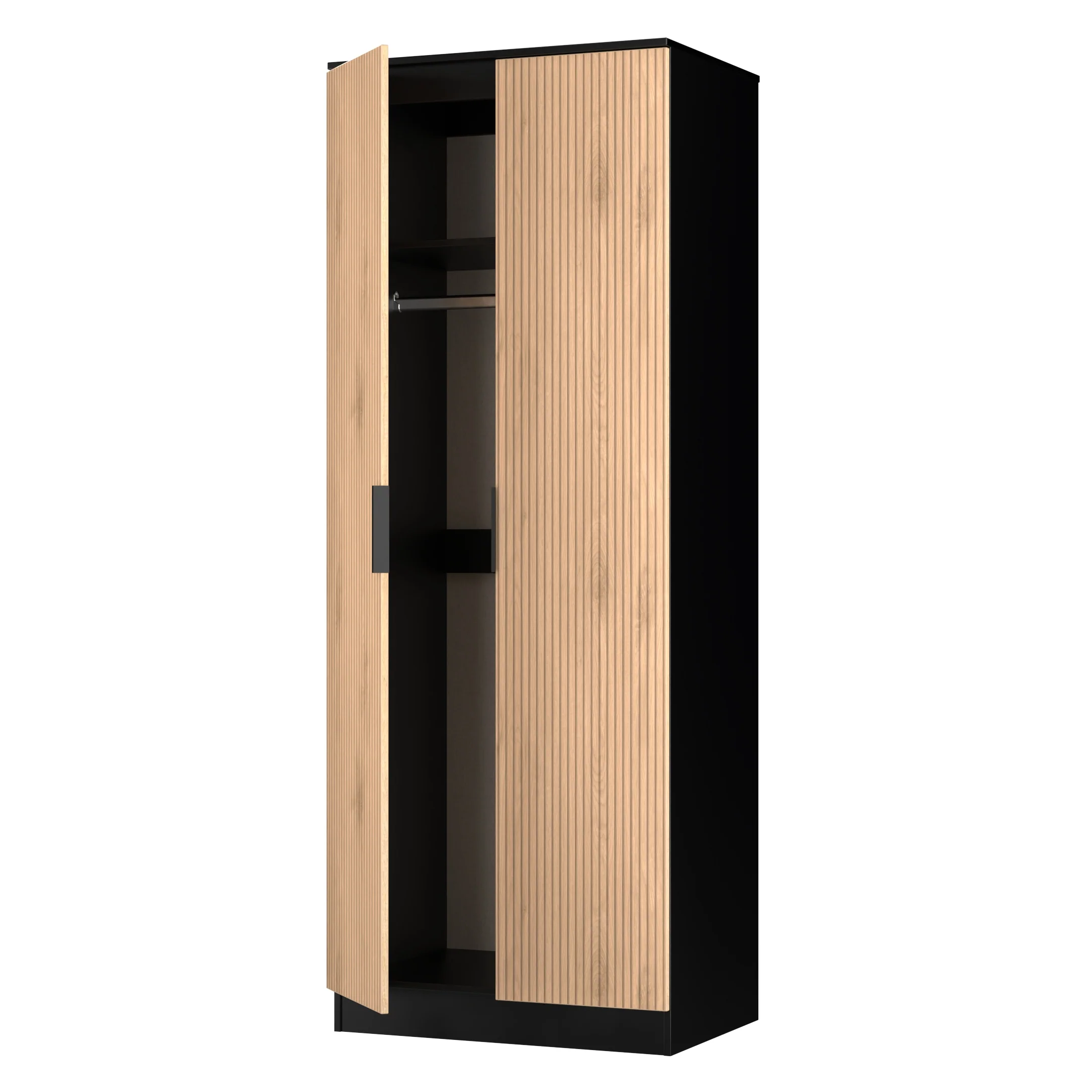Alaska Ready Assembled 2 Door Wardrobe in Slat Effect & Black - Image 5