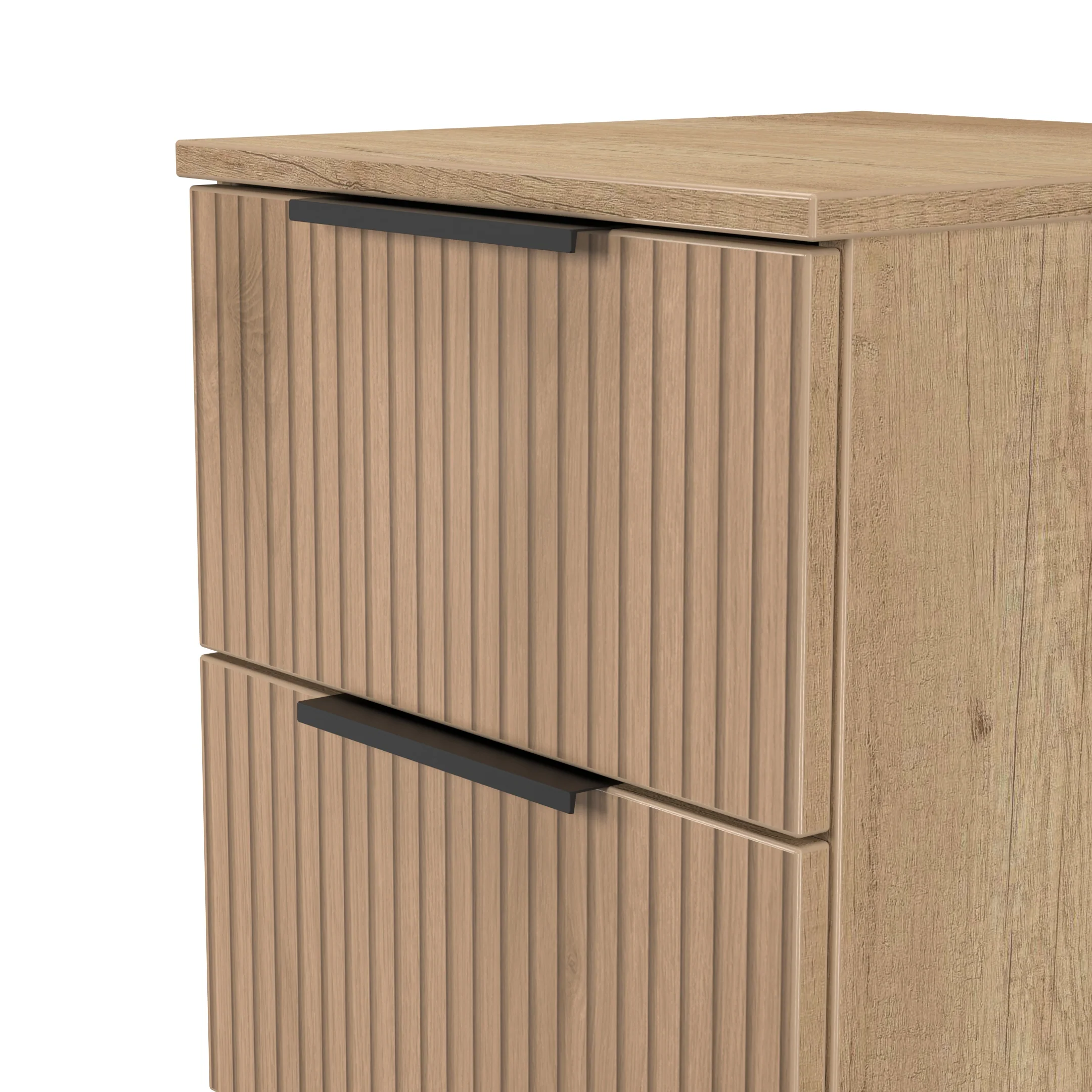 Alaska Ready Assembled 3 Drawer Bedside Cabinet in Slat Effect & Nebraska Oak - Image 5