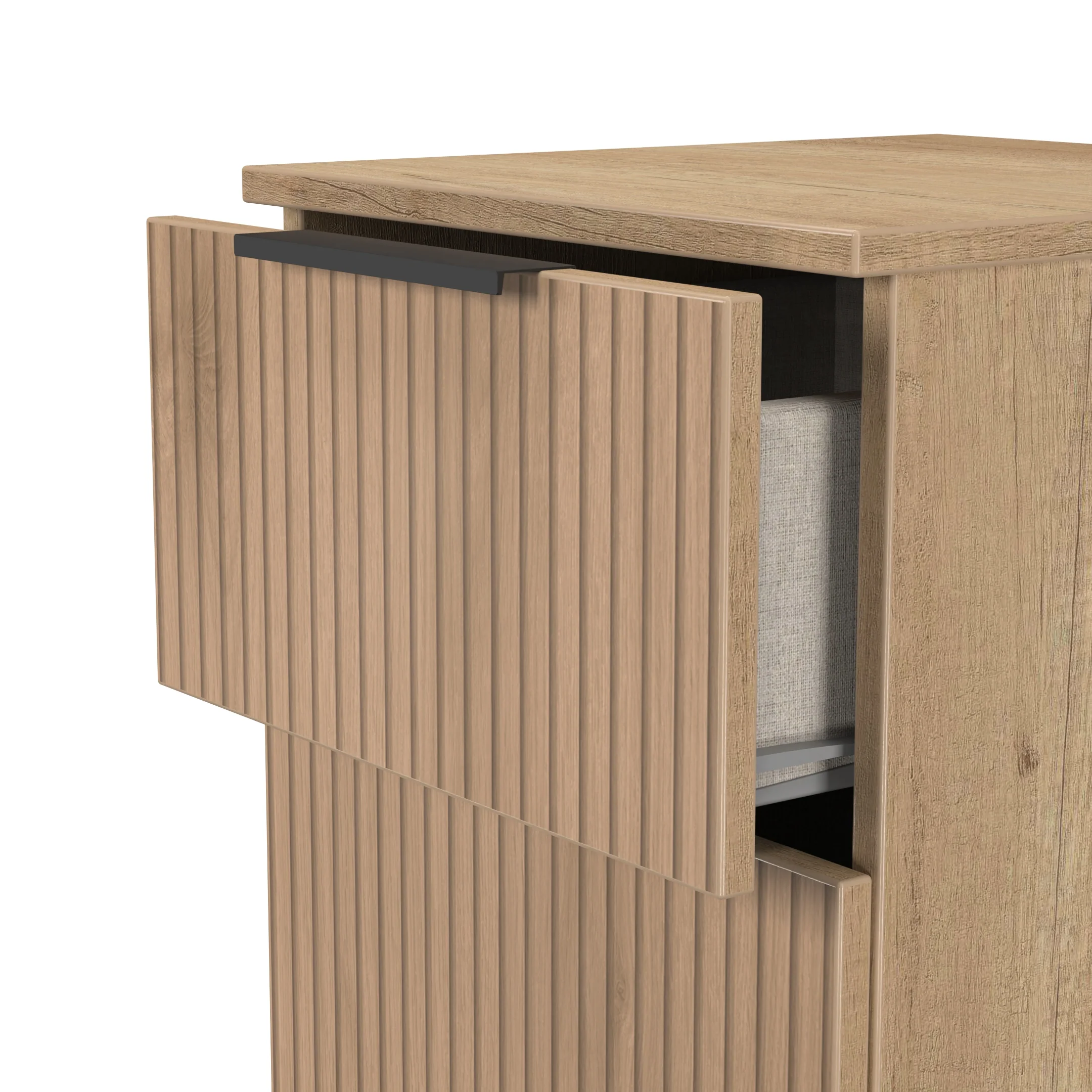 Alaska Ready Assembled 3 Drawer Bedside Cabinet in Slat Effect & Nebraska Oak - Image 6