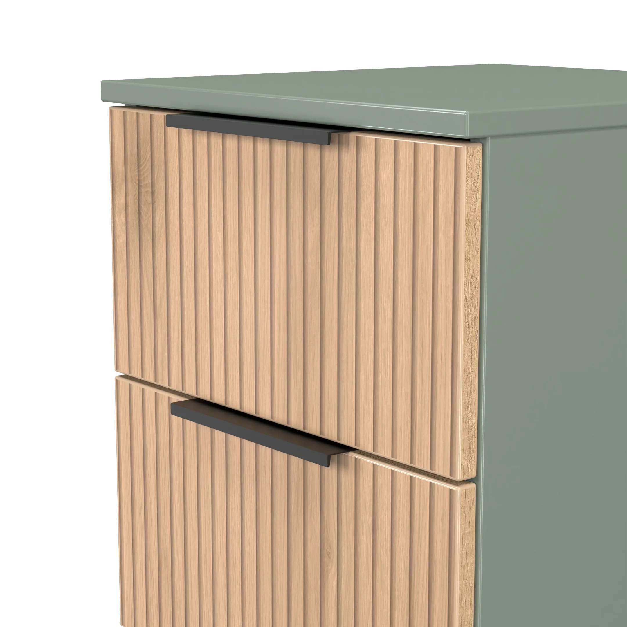 Alaska Ready Assembled 3 Drawer Bedside Cabinet in Slat Effect & Reed Green - Image 5