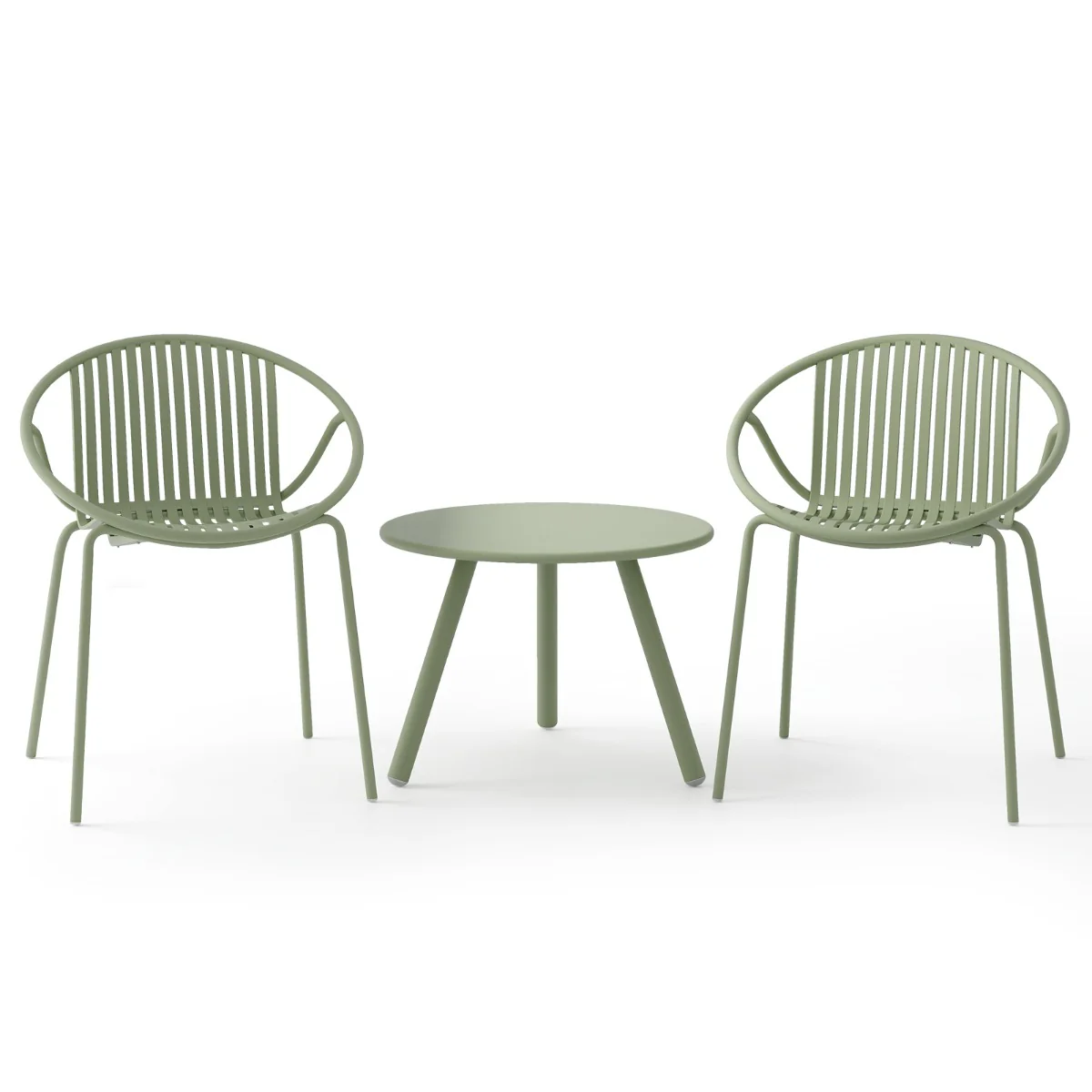 All Weather PP Patio Conversation 3 Pieces Bistro Set with Round Coffee table-Green