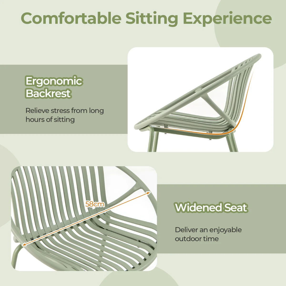All Weather PP Patio Conversation 3 Pieces Bistro Set with Round Coffee table-Green - Image 10