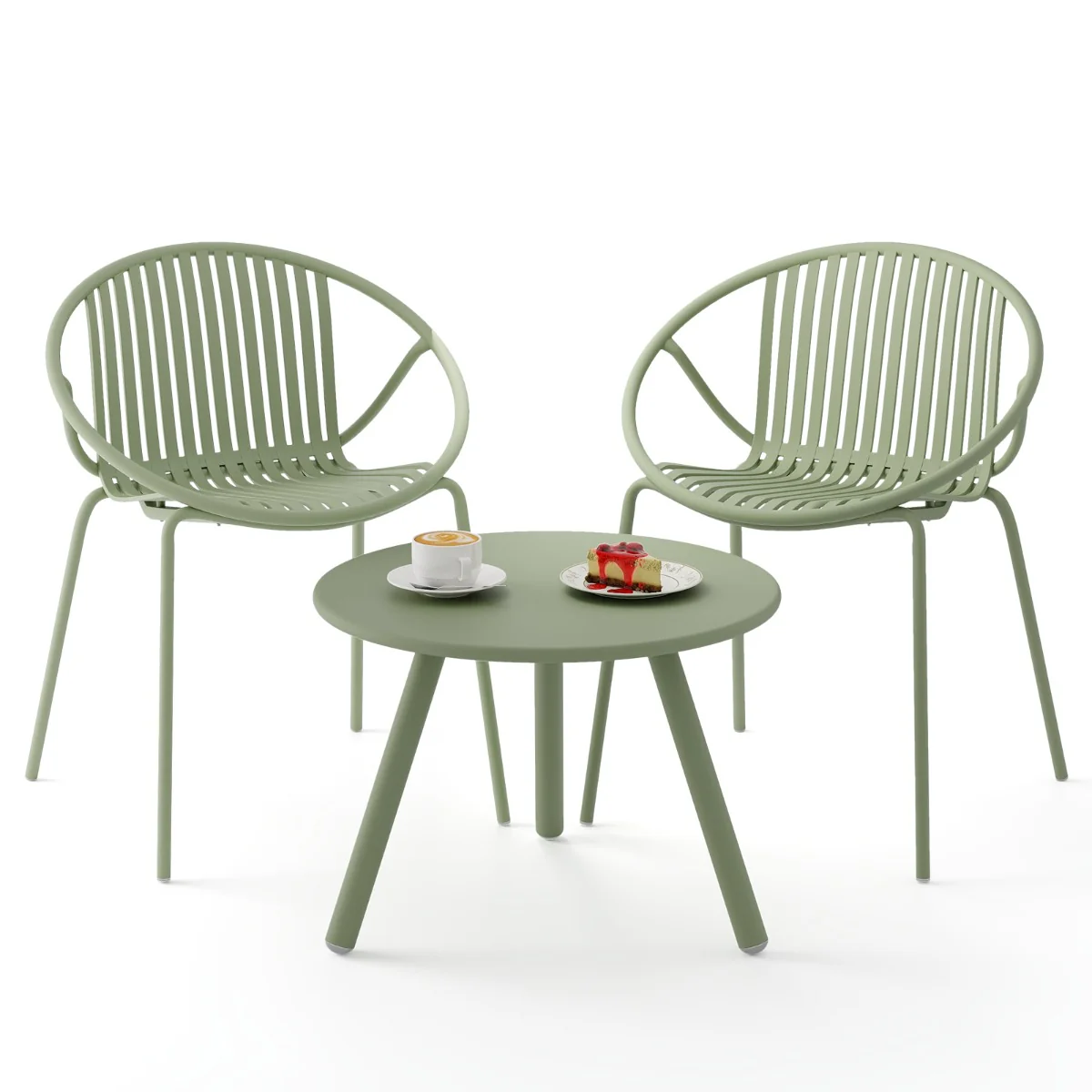All Weather PP Patio Conversation 3 Pieces Bistro Set with Round Coffee table-Green - Image 4