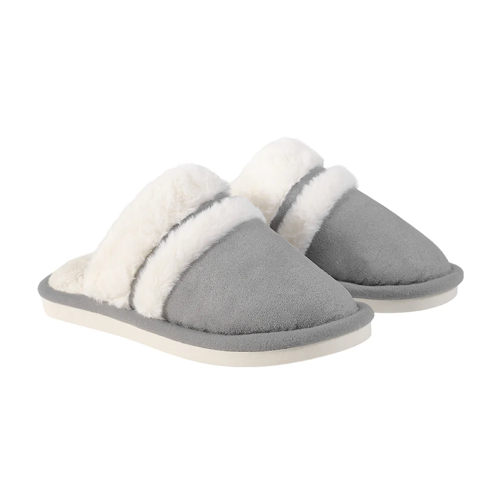 Anti-Slip & Warm Plush Slippers - Mules - Grey - Image 4