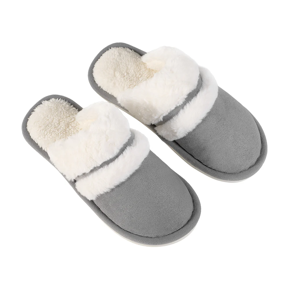 Anti-Slip & Warm Plush Slippers - Mules - Grey - Image 5