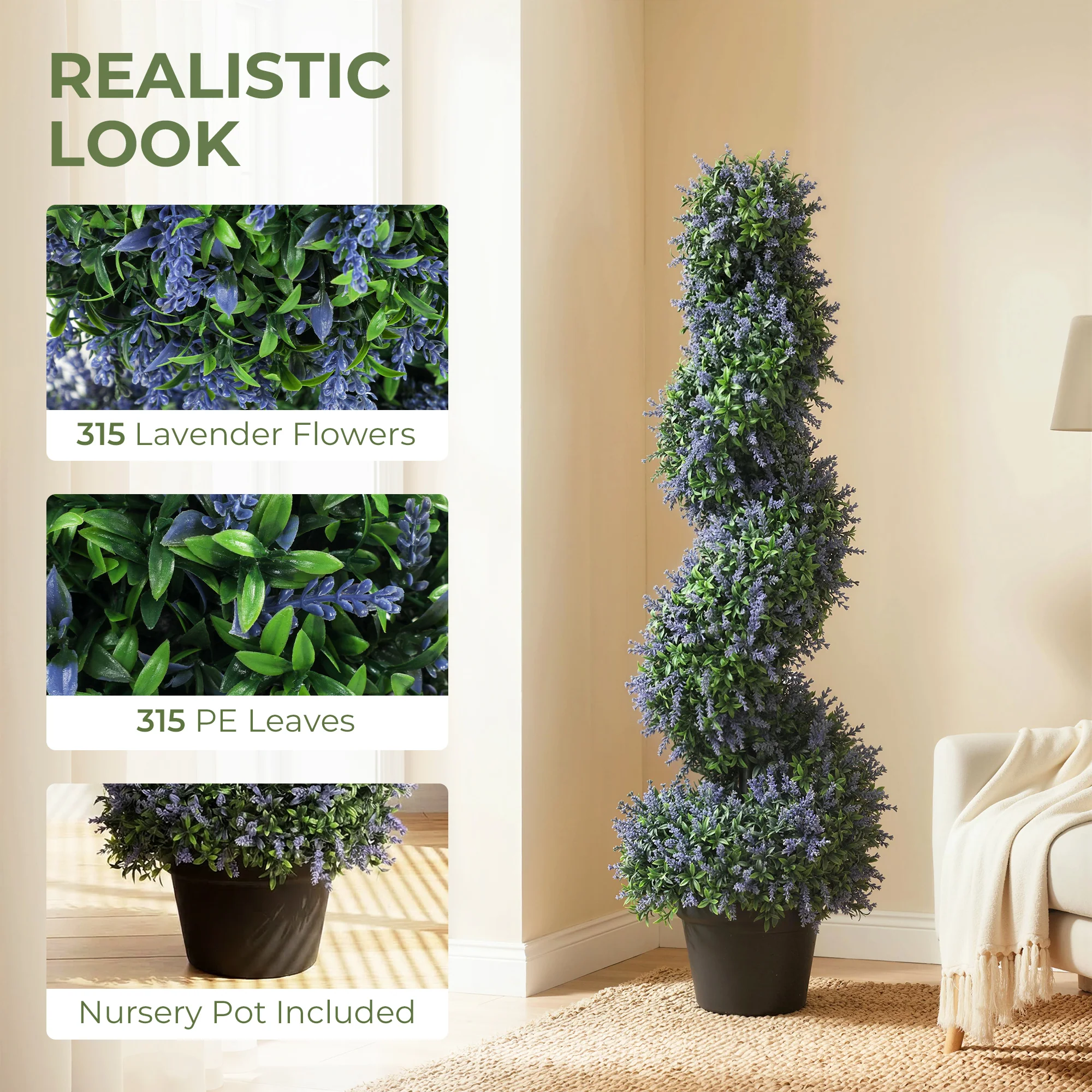Artificial Lavender Topiary Tree With 315 Leaves And 315 Flowers, Set Of 2 - Image 3
