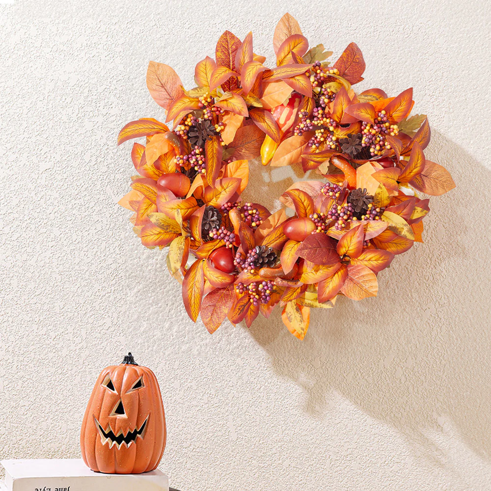 Artificial Pumpkin Maple Leaf Wreath - Image 2