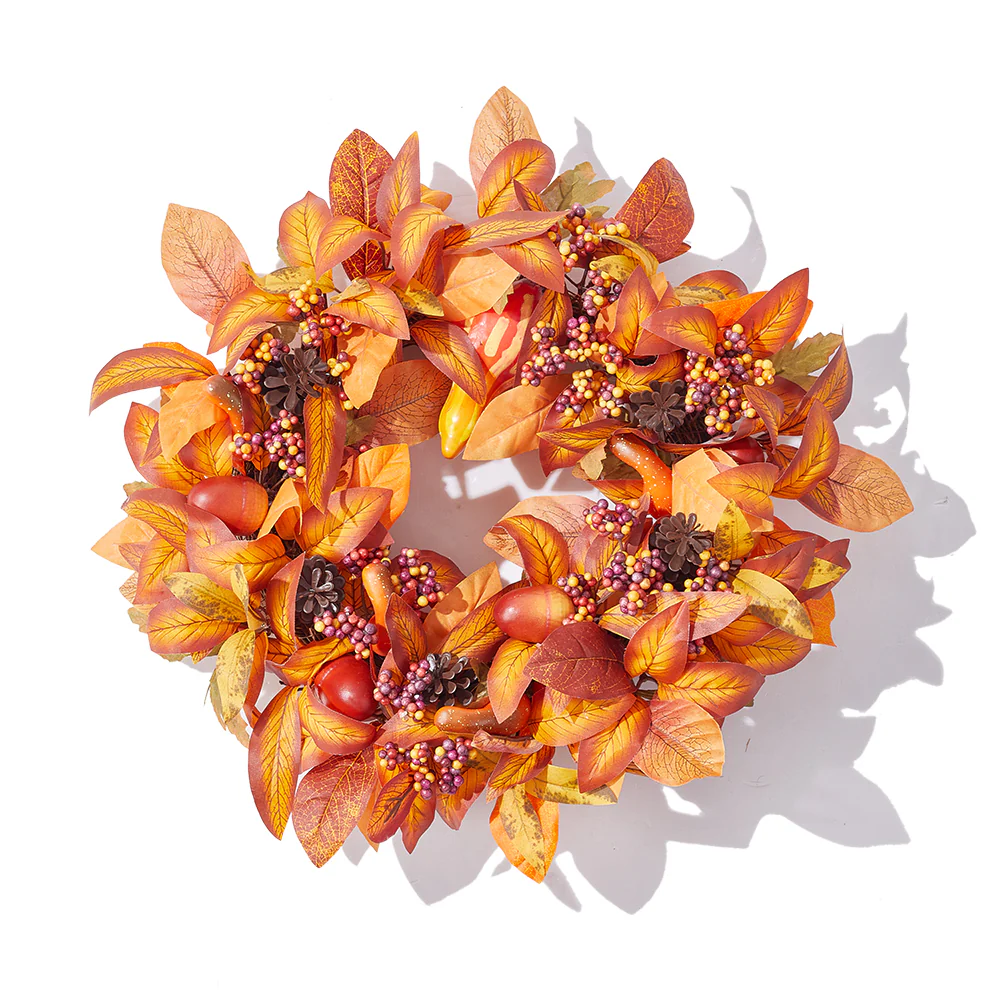 Artificial Pumpkin Maple Leaf Wreath - Image 3
