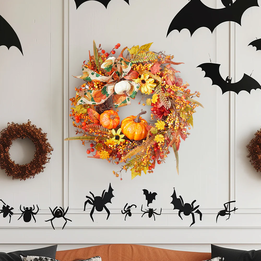 Artificial Pumpkin Maple Leaves Wreath - Image 2
