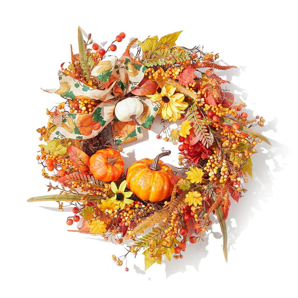 Artificial Pumpkin Maple Leaves Wreath - Image 6