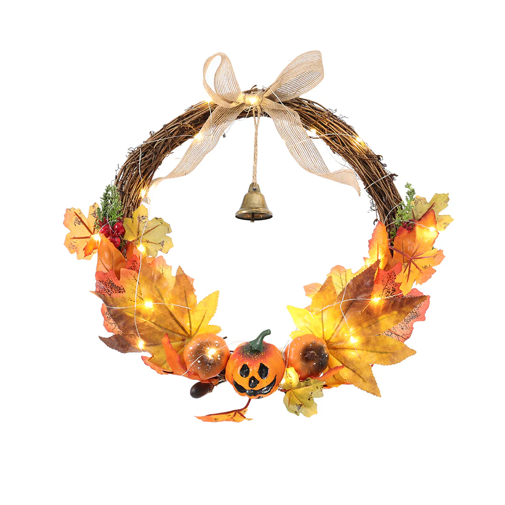 Artificial Pumpkin Maple Leaves Wreath with Bell - Image 6