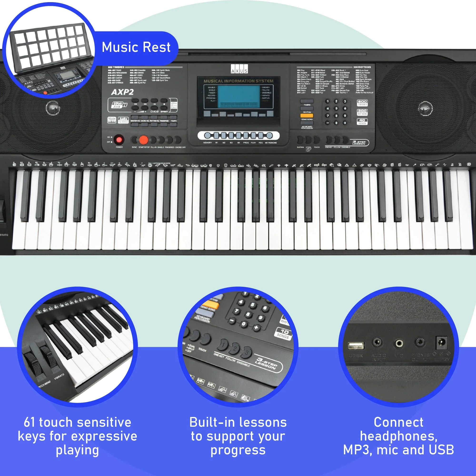 Axus 61 Key Touch Sensitive Keyboard Pack - Image 2