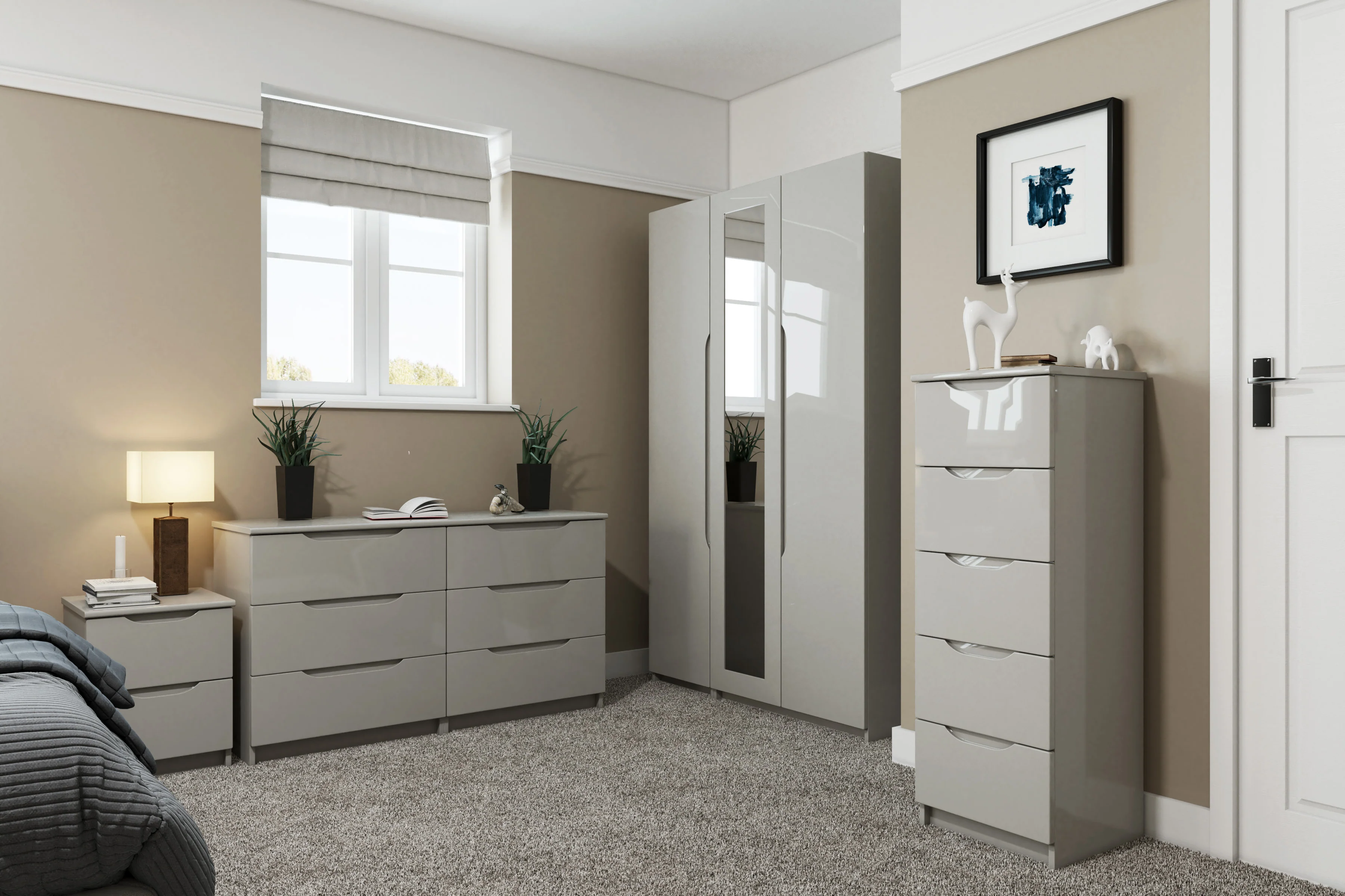 Balagio Ready Assembled Chest of Drawers with 5 Drawers Tallboy - Light Grey Gloss - Image 6
