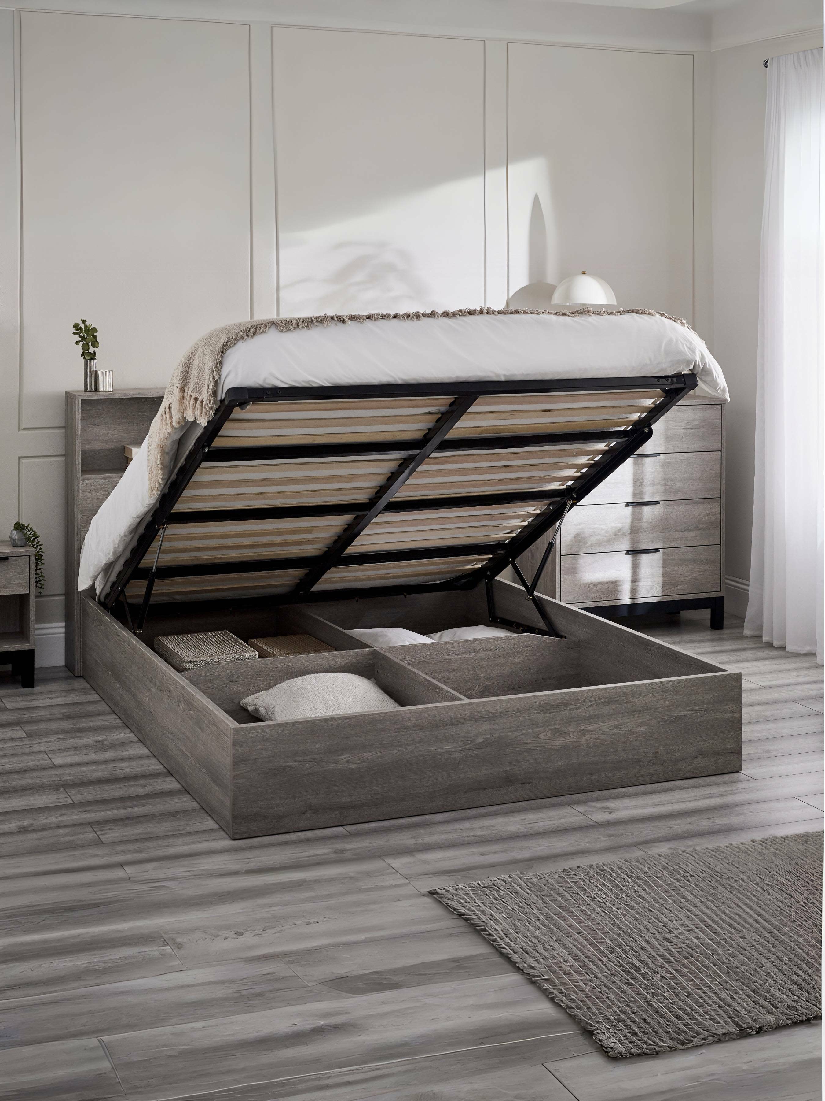 Bali Ottoman Storage 90cm Single Bed - Grey Oak - Image 2
