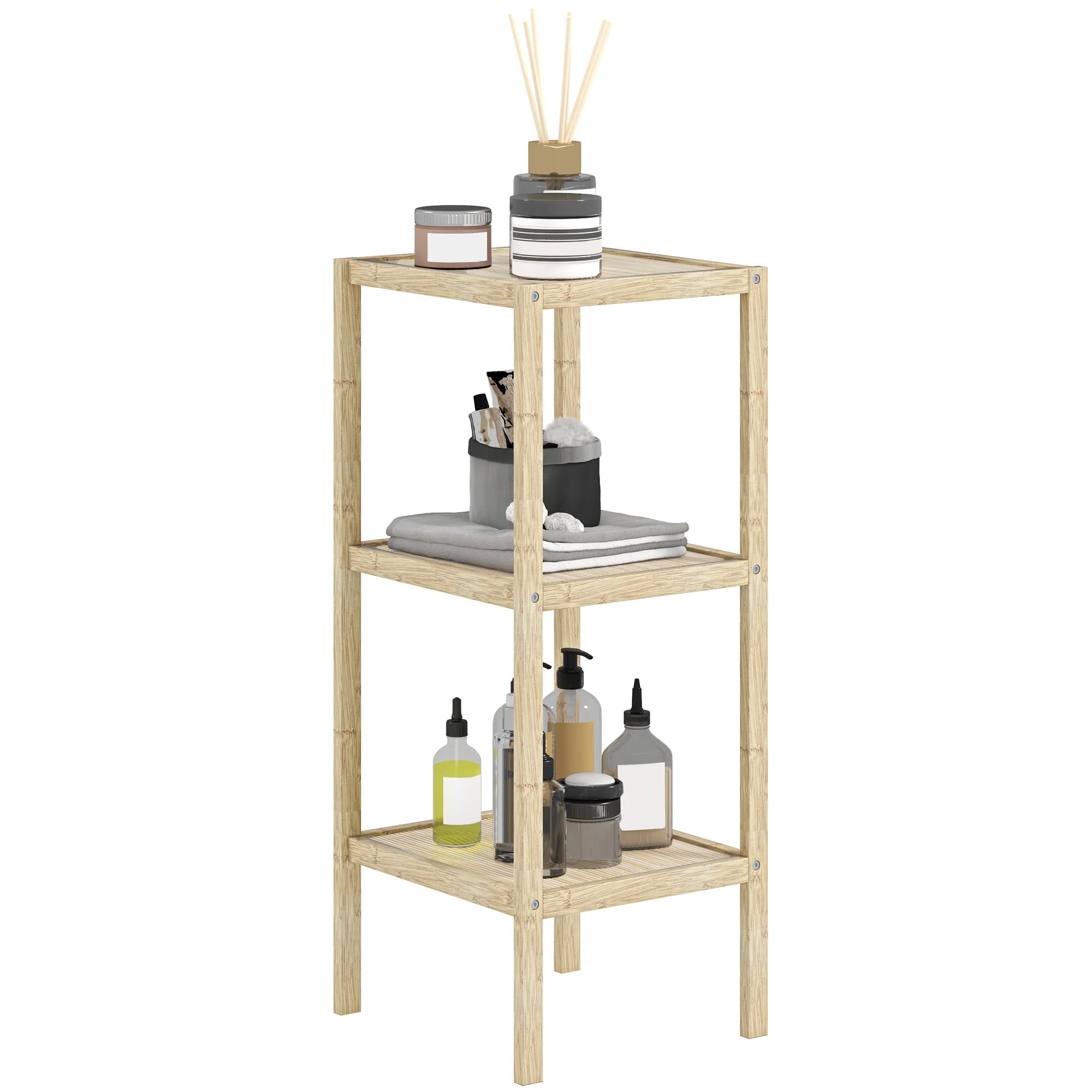 Bathroom Storage Shelving Unit, Freestanding Bamboo Shelves, Natural - Image 10