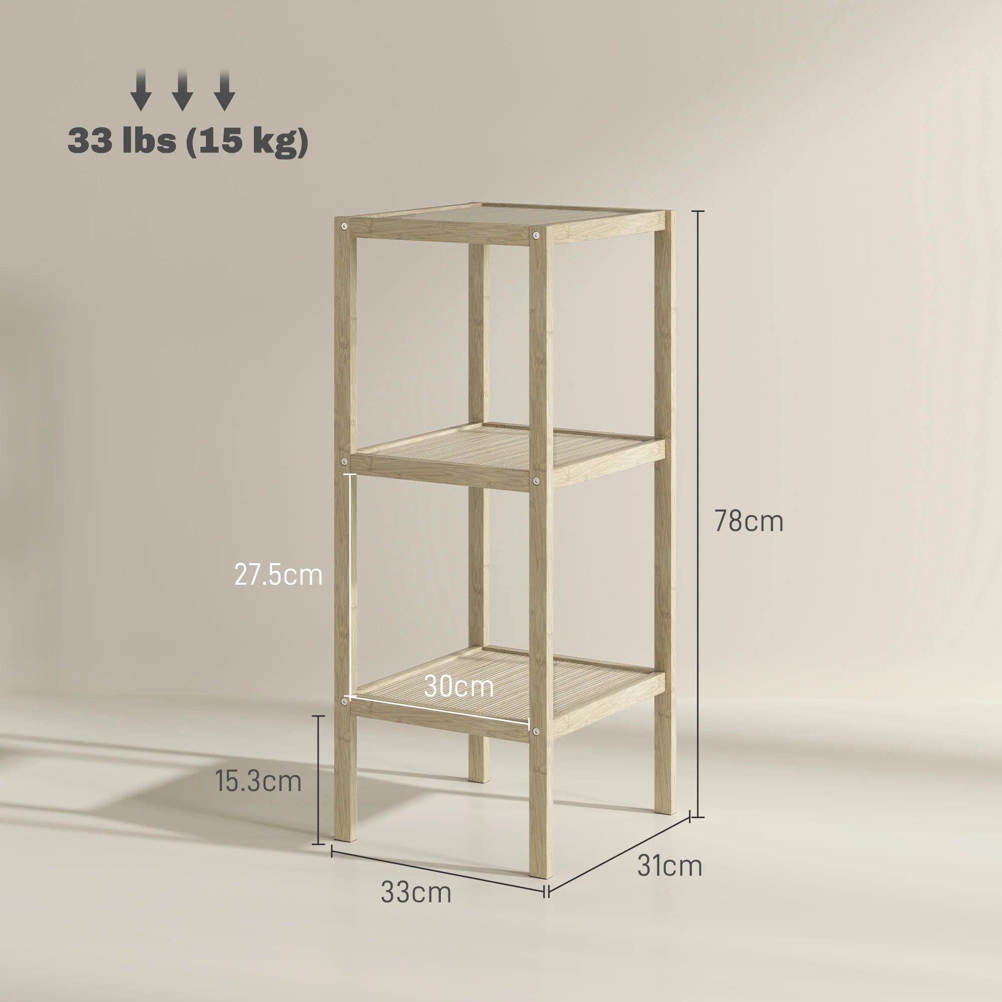 Bathroom Storage Shelving Unit, Freestanding Bamboo Shelves, Natural - Image 14