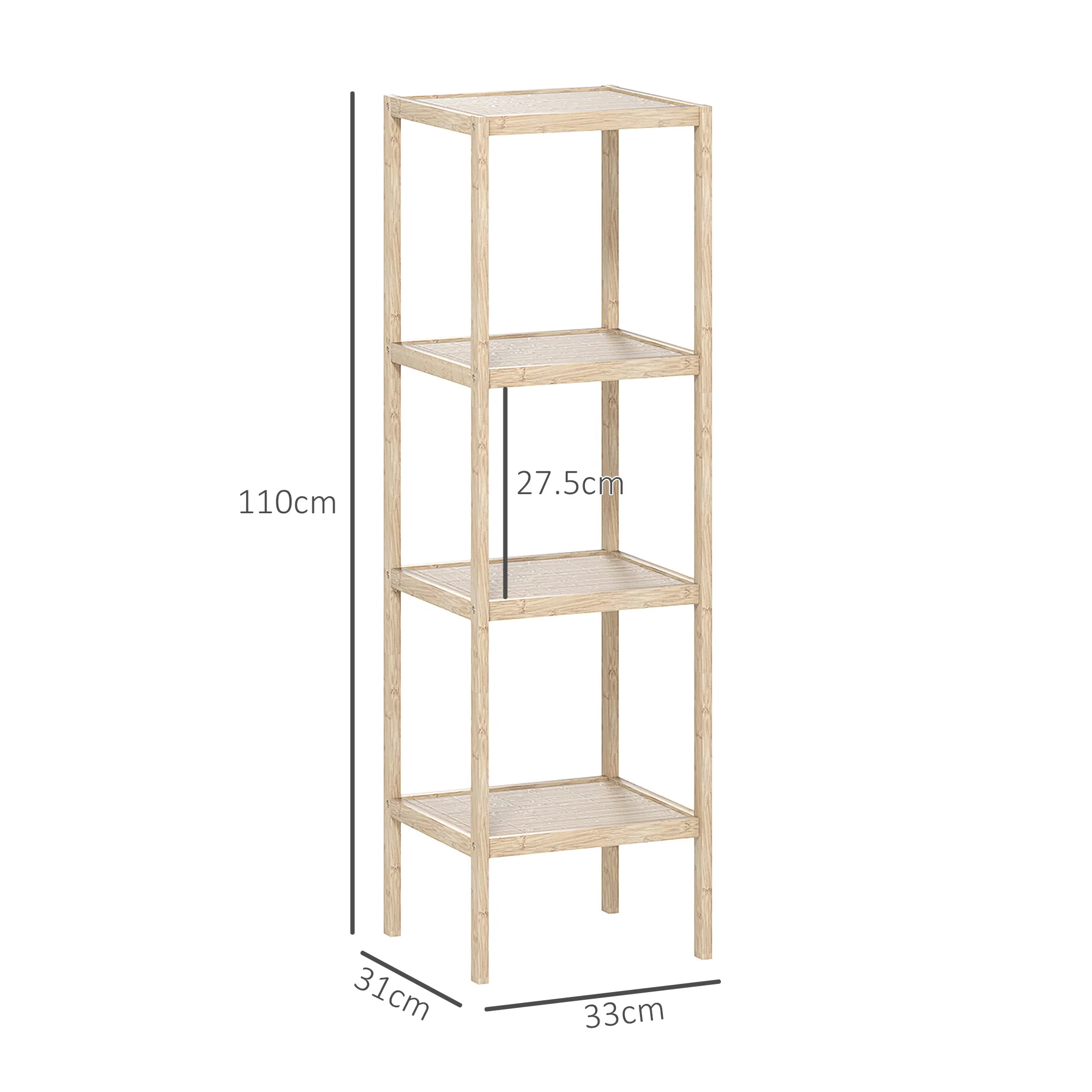 Bathroom Storage Shelving Unit, Freestanding Bamboo Shelves, Natural - Image 5