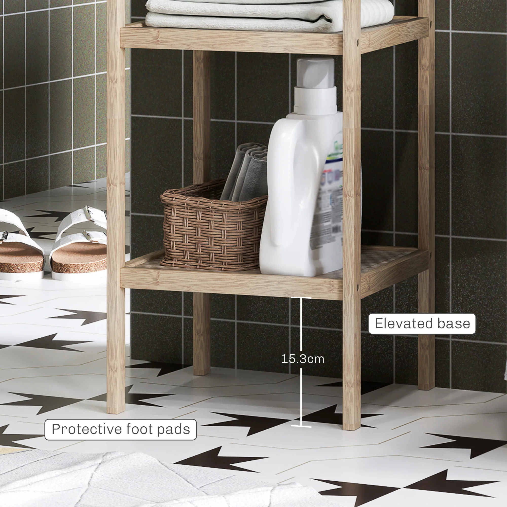 Bathroom Storage Shelving Unit, Freestanding Bamboo Shelves, Natural - Image 6