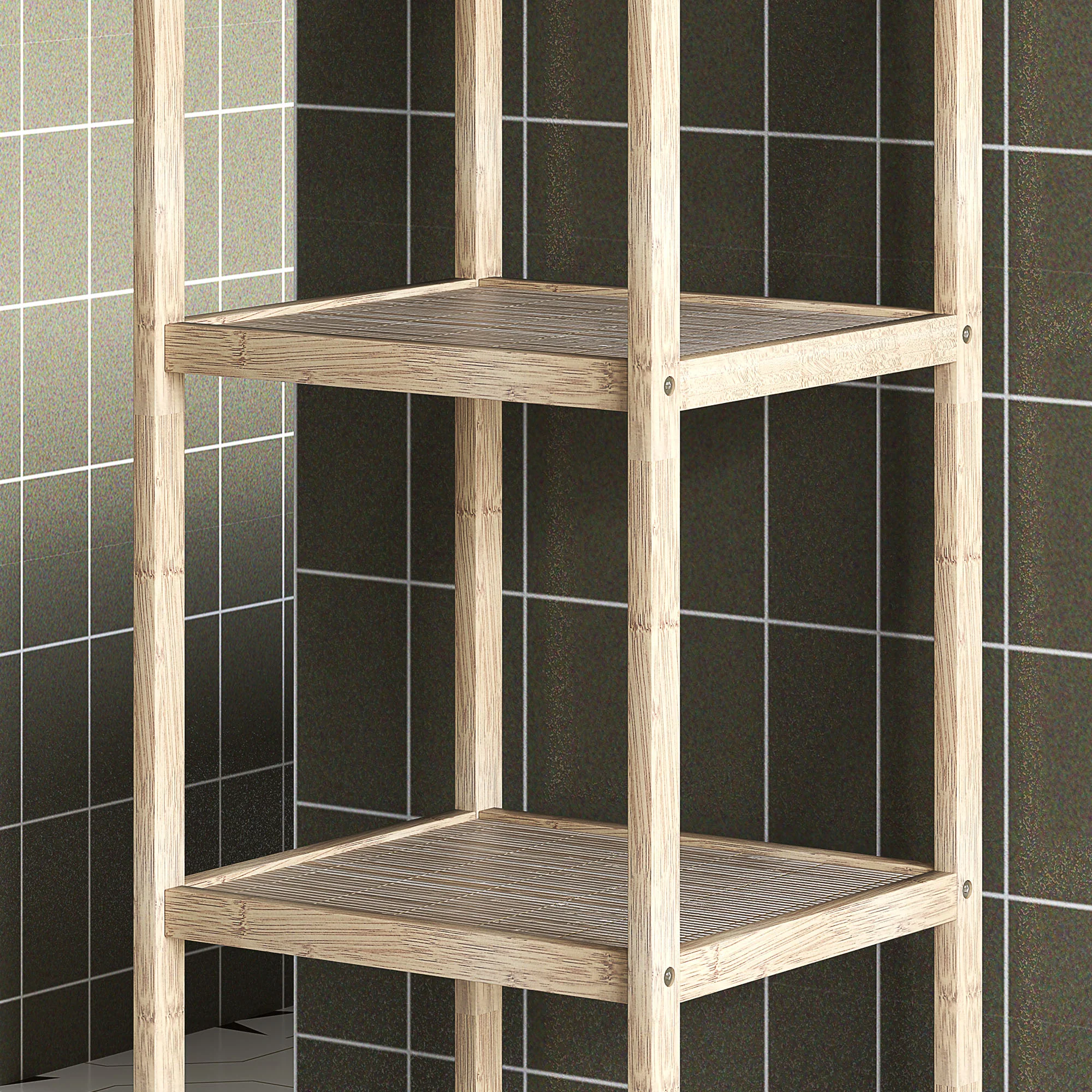 Bathroom Storage Shelving Unit, Freestanding Bamboo Shelves, Natural - Image 8