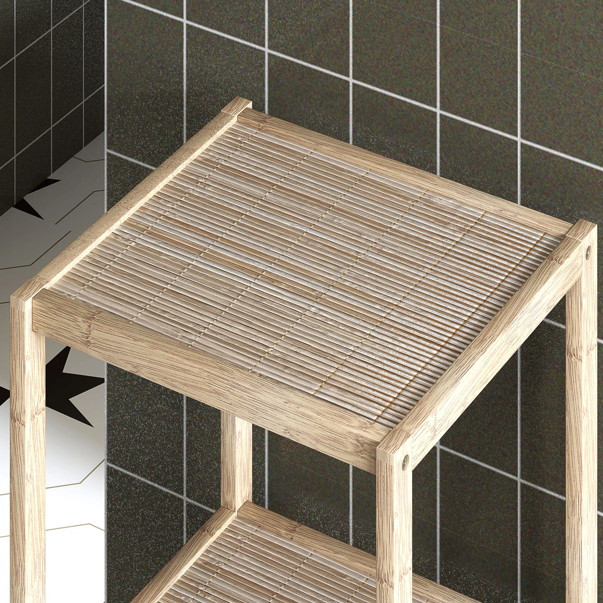 Bathroom Storage Shelving Unit, Freestanding Bamboo Shelves, Natural - Image 9