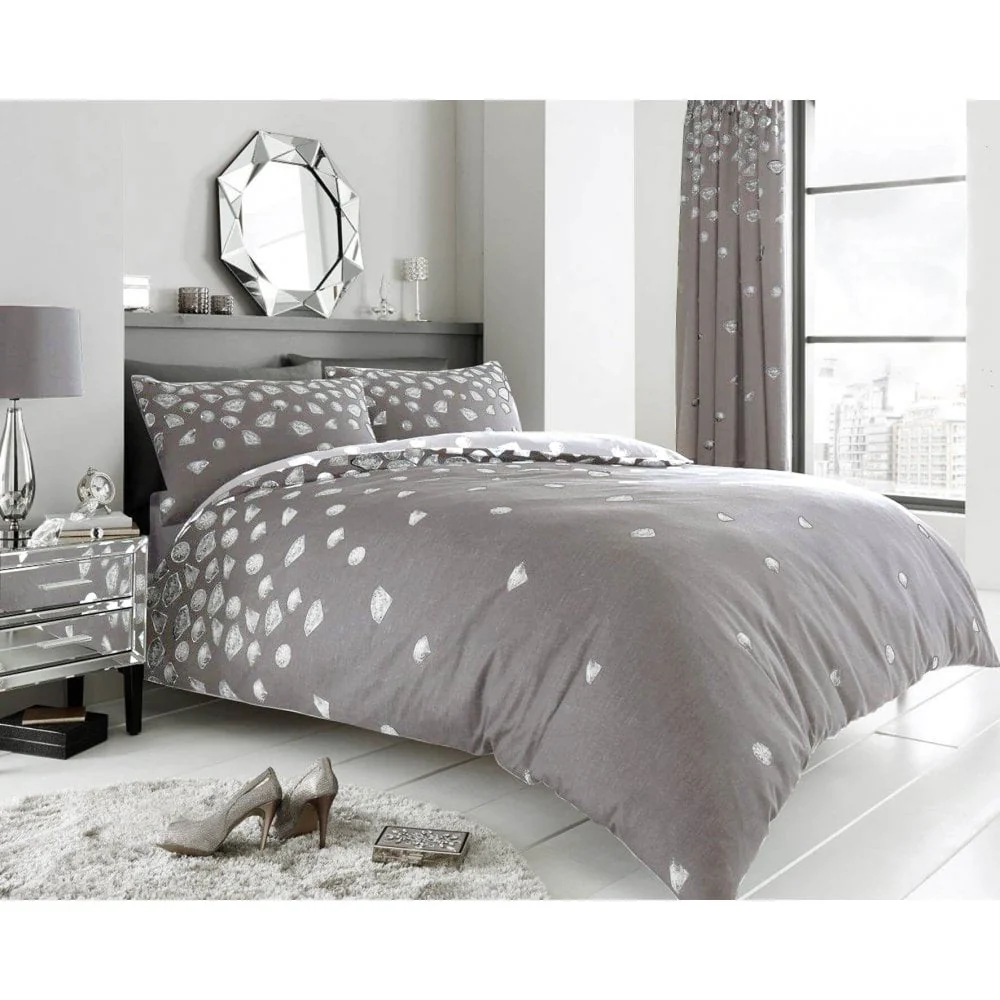 Be Jewelled Duvet Cover Bedding Set - Grey
