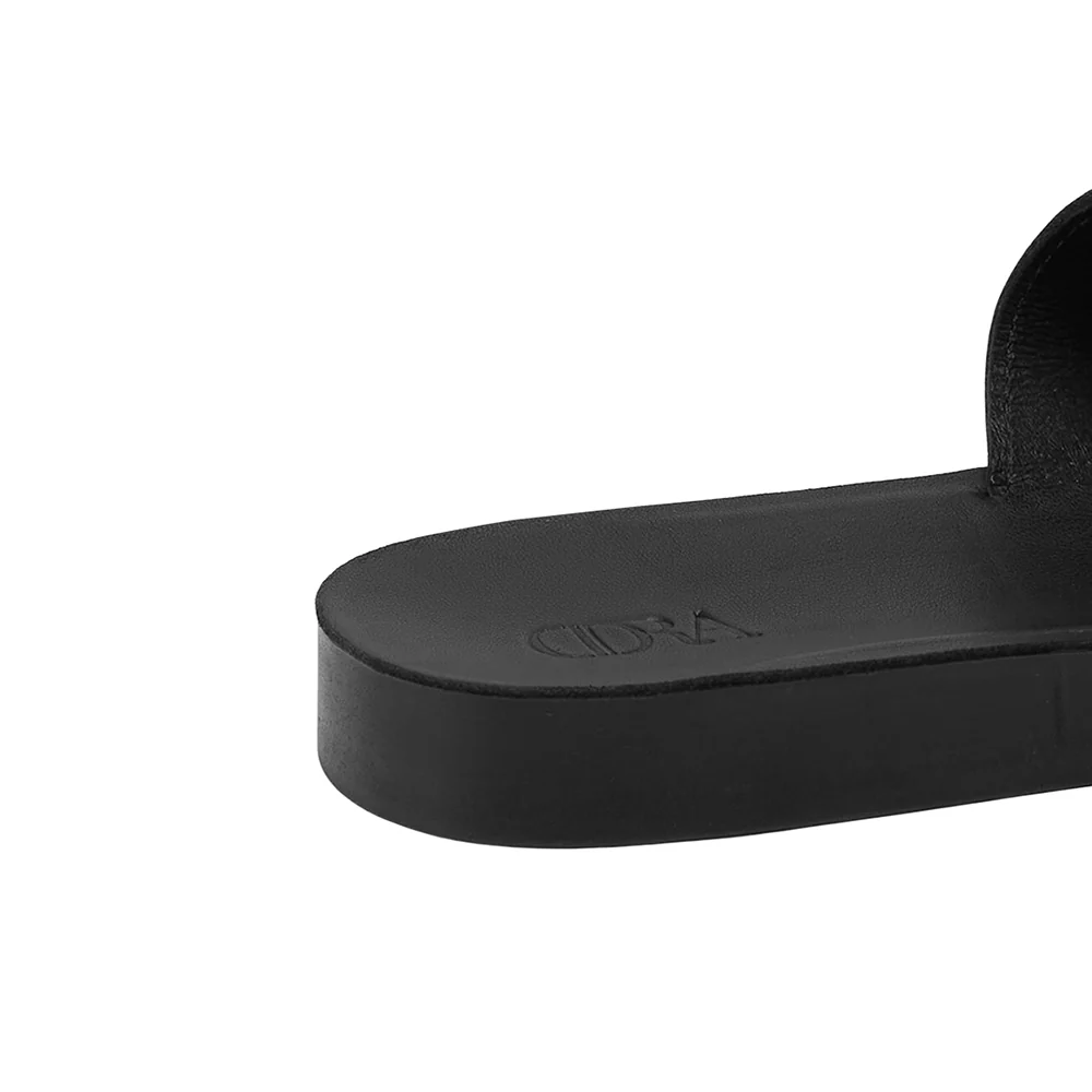 Black Flat Slide Leather Sandals - Image 8