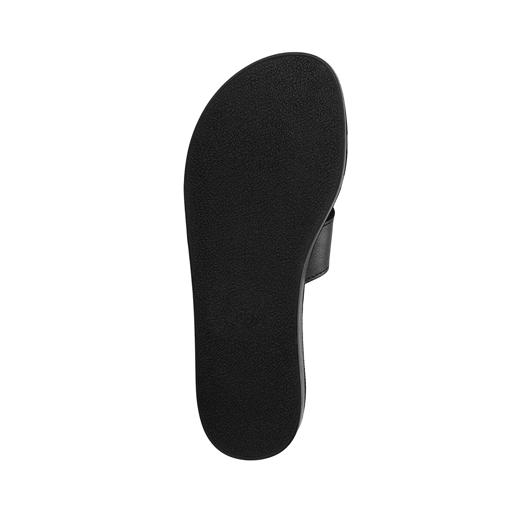 Black Flat Slide Leather Sandals - Image 9