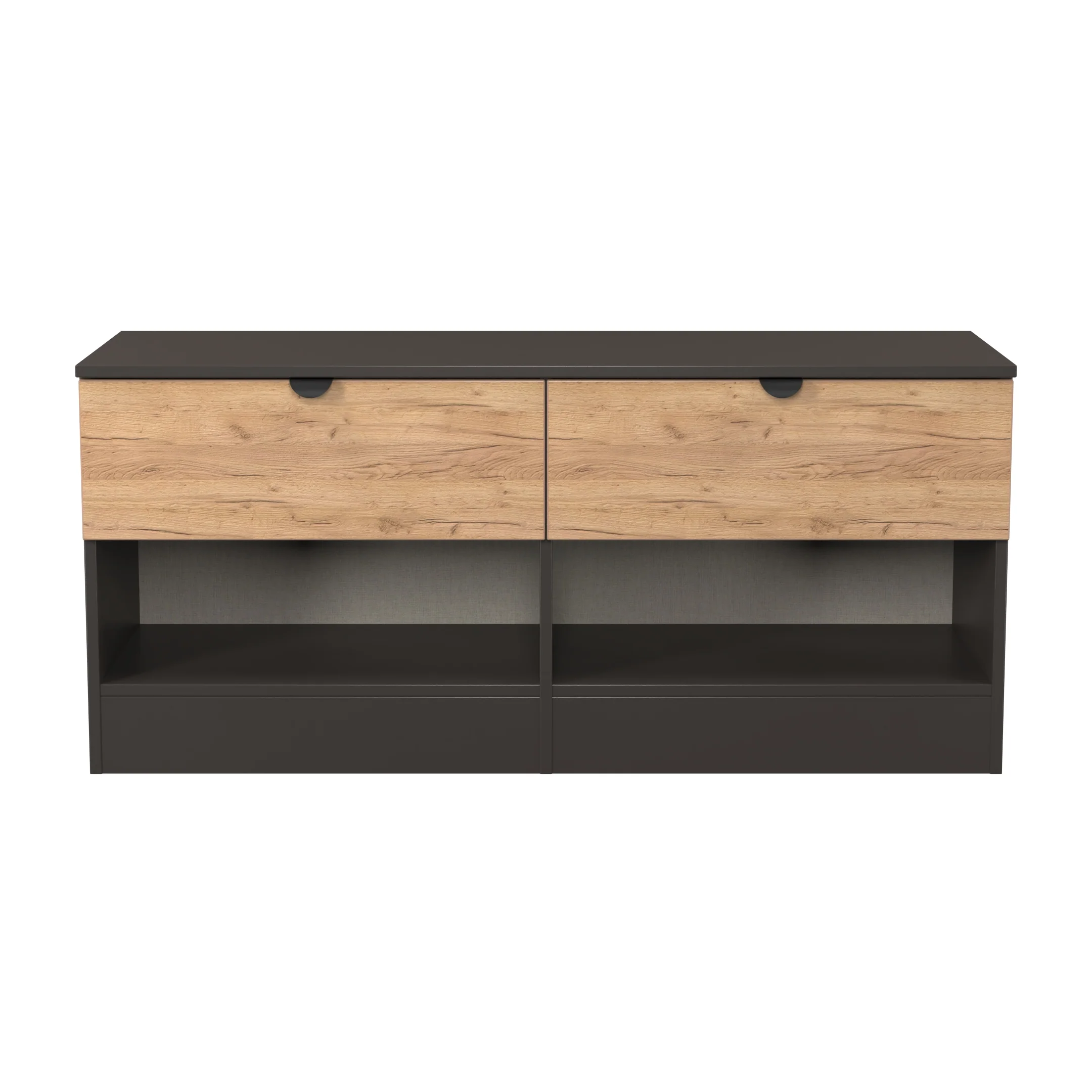 Bora 2 Drawer Bed Box in Gold Craft Oak & Graphite - Ready Assembled