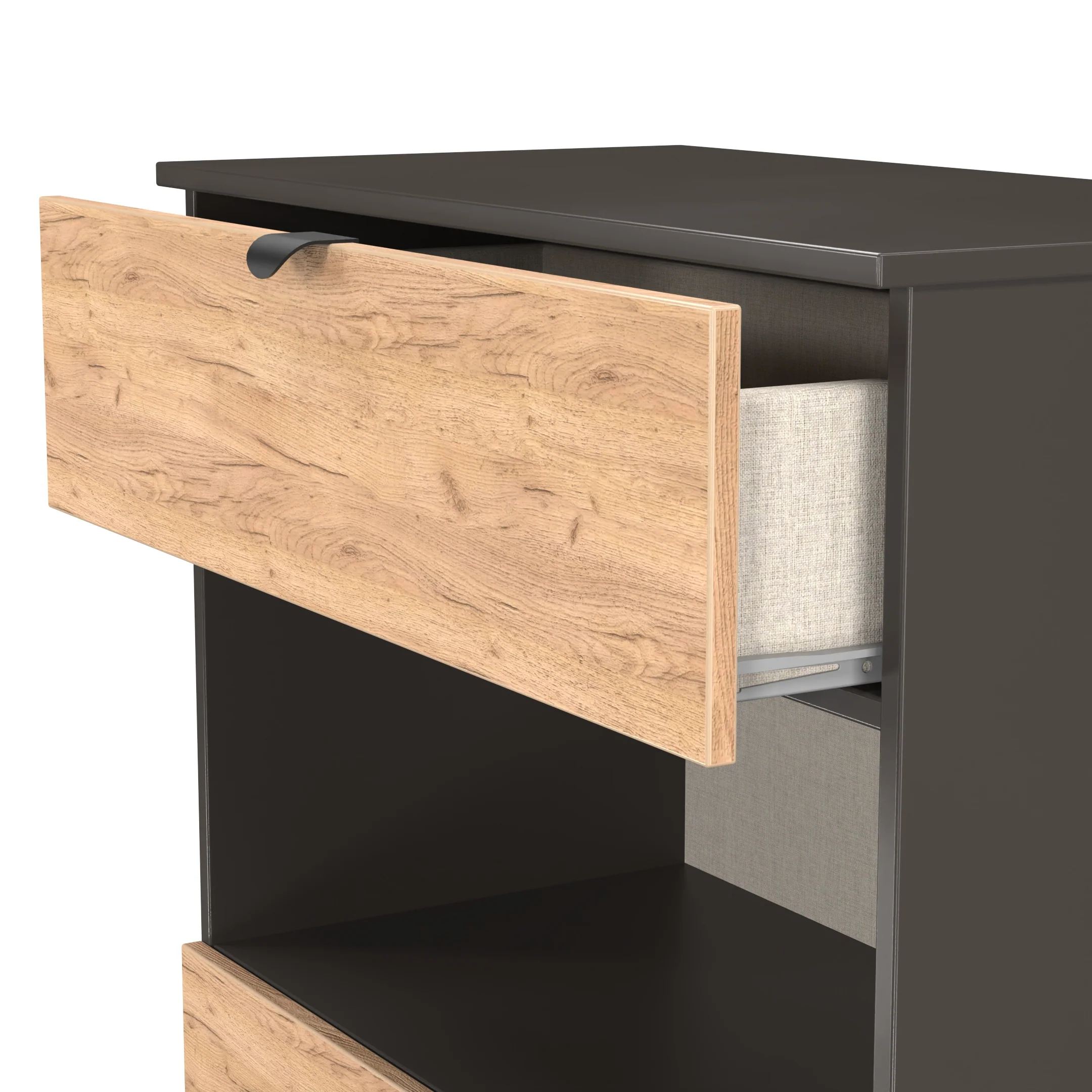 Bora 2 Drawer Deep Chest with shelf in Gold Craft Oak & Graphite - Ready Assembled - Image 5
